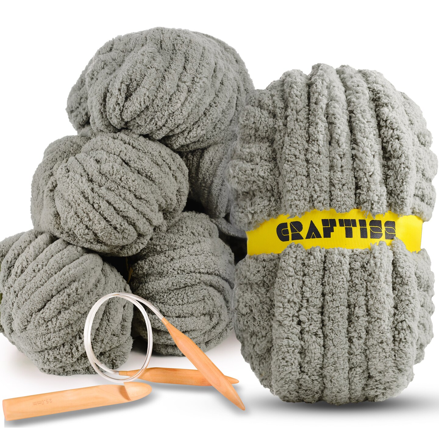 Chunky Chenille Yarn for Crocheting - 8 Jumbo Skeins (27 yds, 8 oz Each), Thick Crochet Knit Blanket Chunky Yarn for Hand Knitting with Giant Hook and Needles