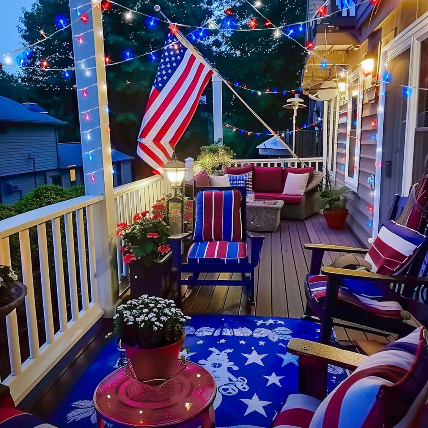 Red White and Blue Lights, Connectable Led String Lights Outdoor Waterproof, 4th of July Decoration Lights for Independence Day Resurgence Decorations, EXS-S-0200