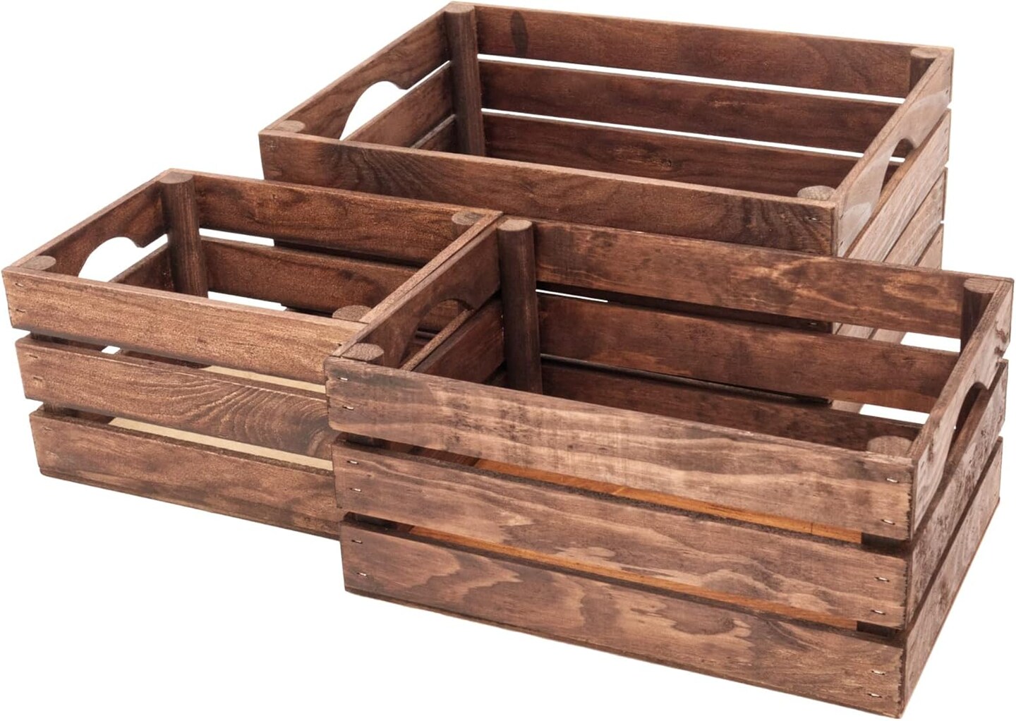 Rustic Wood Crates for vintage decorative display, Nesting Crate set for storage and farmhouse style decor, wooden boxes made from 100% Wood