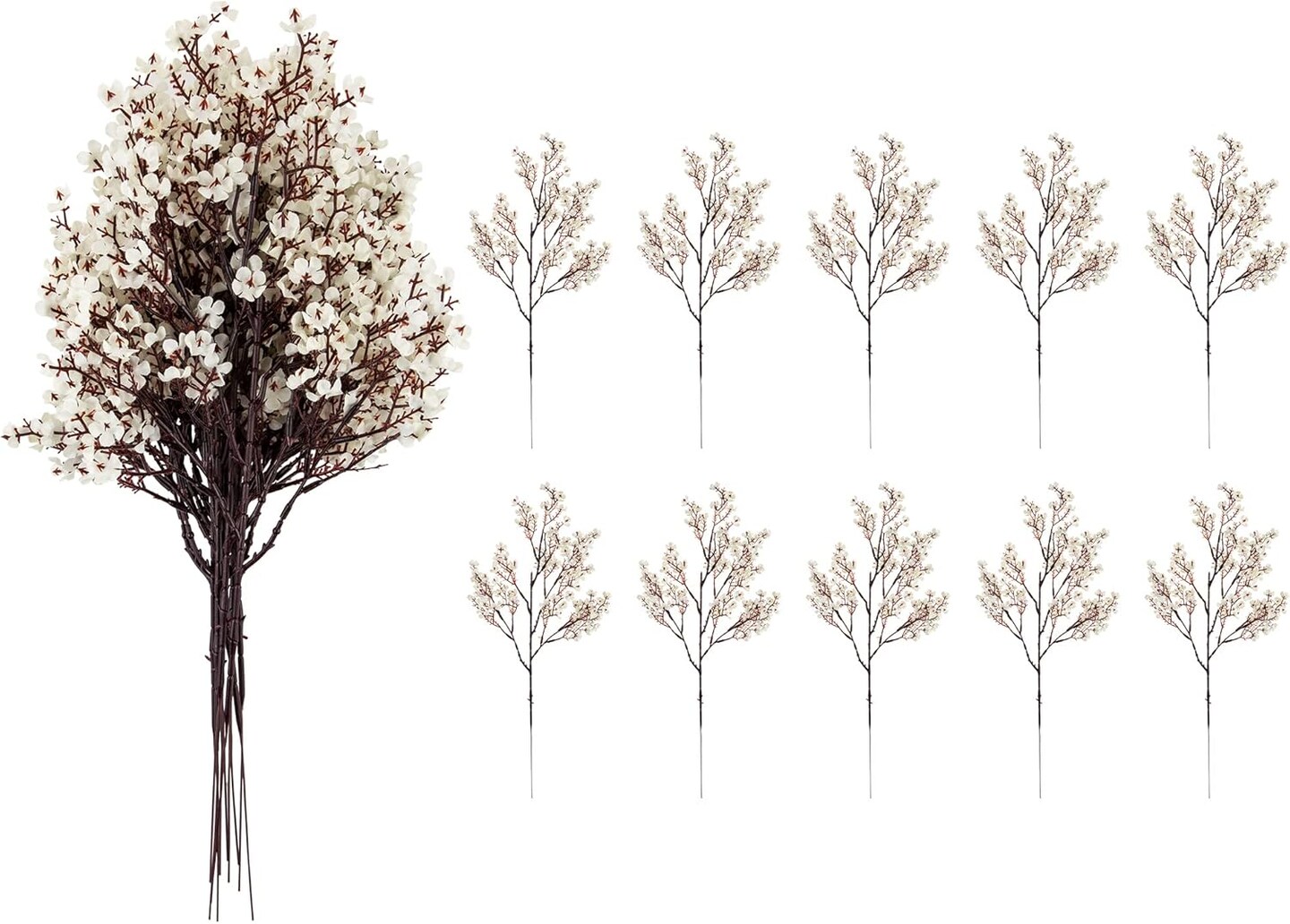 10 Pcs Baby Breath Bulk Silk Artificial Flowers Bouquet Real Touch Flowers for Home Kitchen Party Centerpieces Decoration(White)