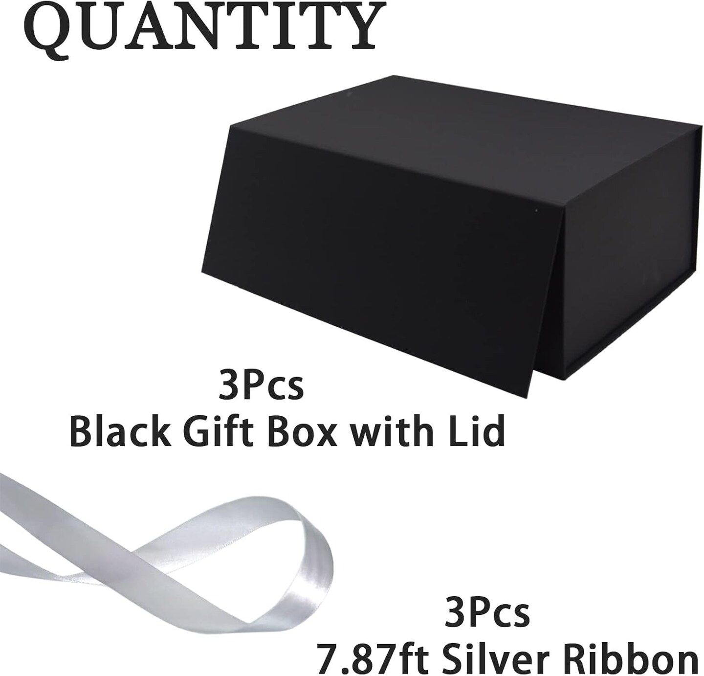3 Pack Large Gift Box for Present, 12.5 x 8.5 x 4.75 Inches, Black Gift Box with Magnetic Lid, Collapsible Gift Box with Ribbons, Gift boxes with Lids