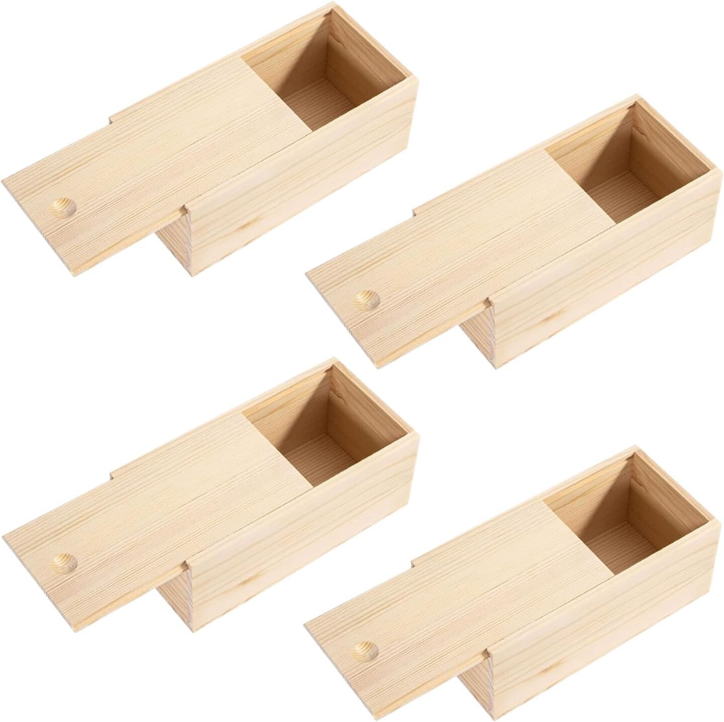 4 Pack Unfinished Wood Box with Sliding Lid, 7.87&#x22; x 3.94&#x22; x 3.15&#x22; Wooden Keepsake Box Storage Box