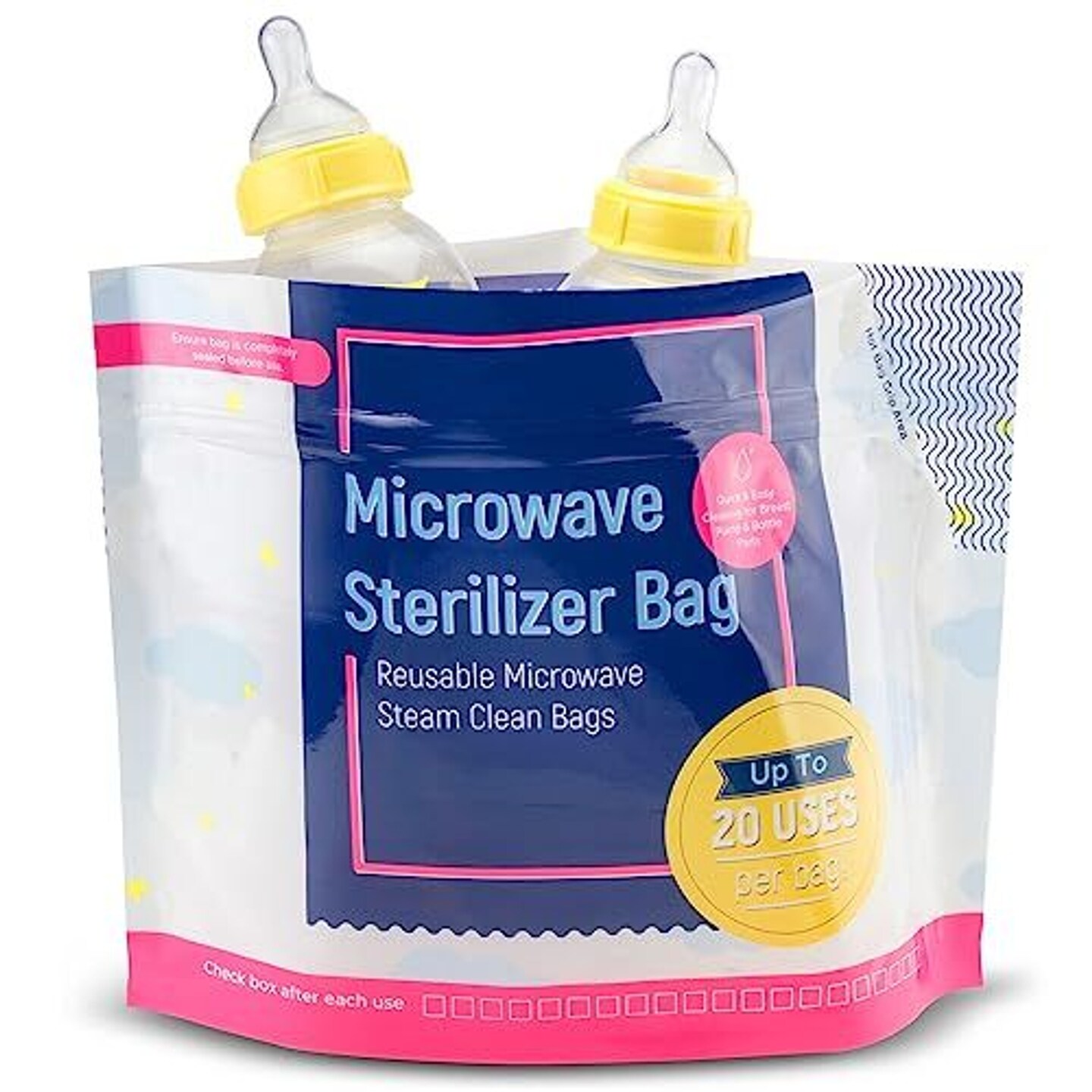 IMPRESA 15 Pack Microwave Baby Bottle Sterilizer Bags - 300 Uses Per Pack - Travel Baby Bottle Cleaner Microwave Sterilizer Bag - Breast Feeding Travel Accessories