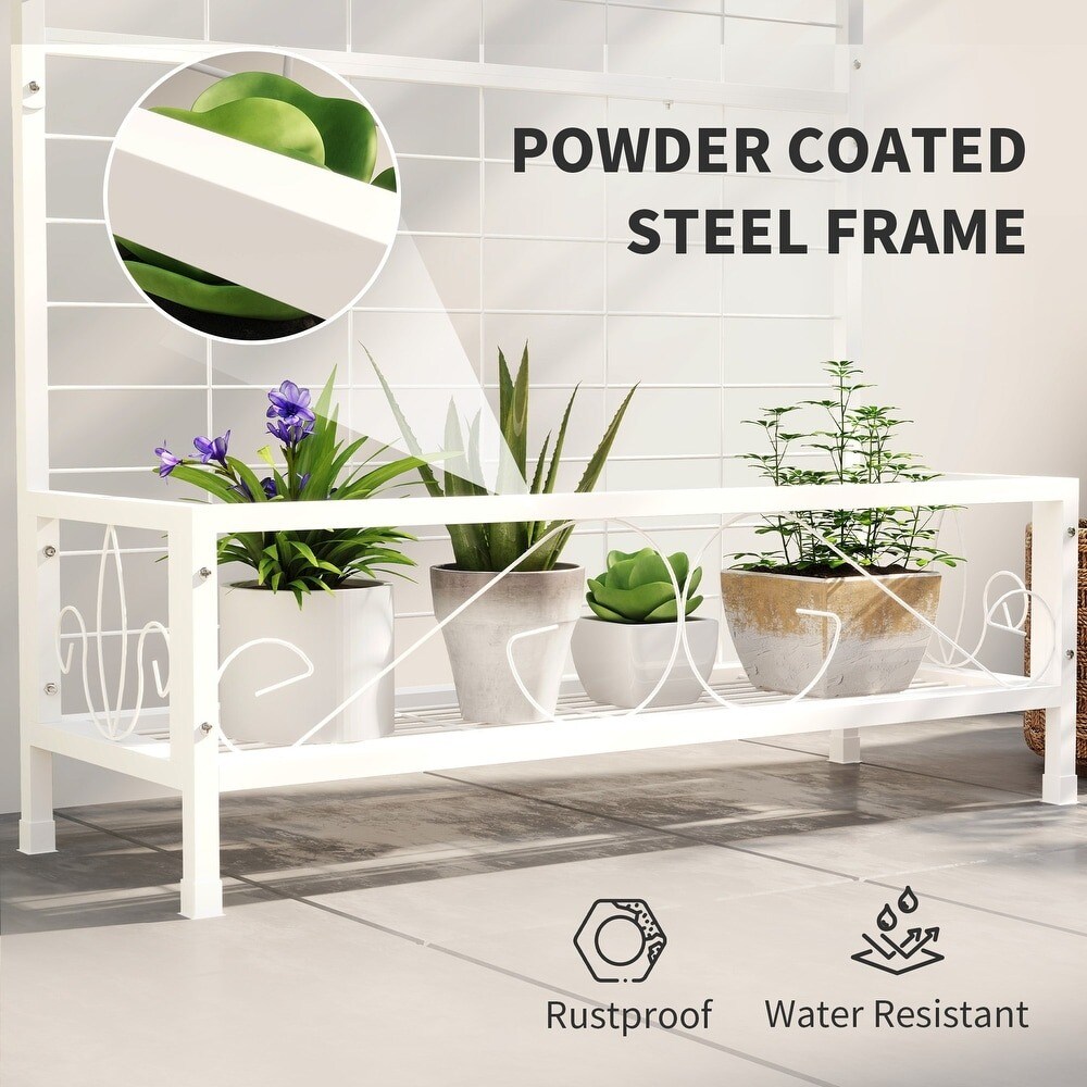 Multi-Tier Tall Metal Flower Plant Stand with Trellis & Hanging Bar