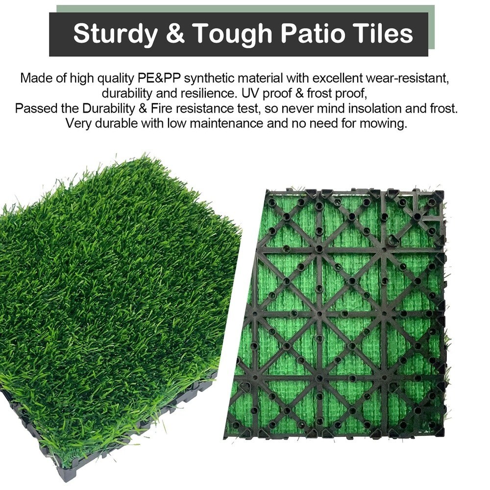 35ct 12&#x22; Artificial Grass Self-Draining Interlocking Turf Tiles