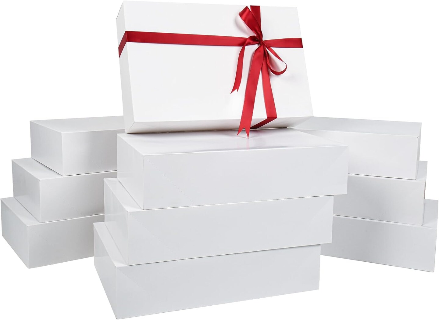 Premium 10 Piece Extra Large Gift Boxes for Presents - Premium White Gift Boxes with Lids at 4-inch Deep