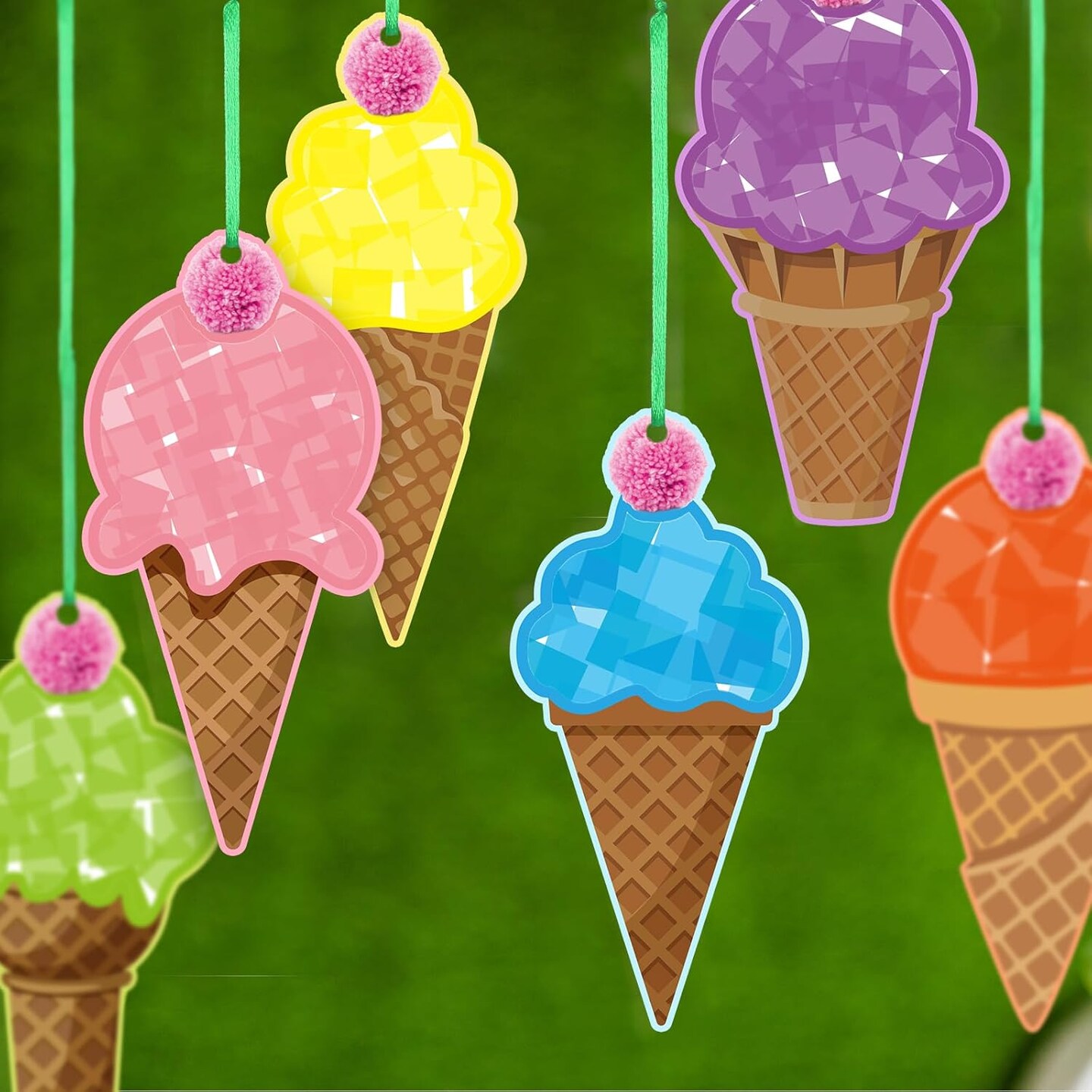 24 Sets Summer Craft Kits Ice Cream Tissue Paper Craft DIY Make Your Own Ice Cream Hanging Ornaments for Summer