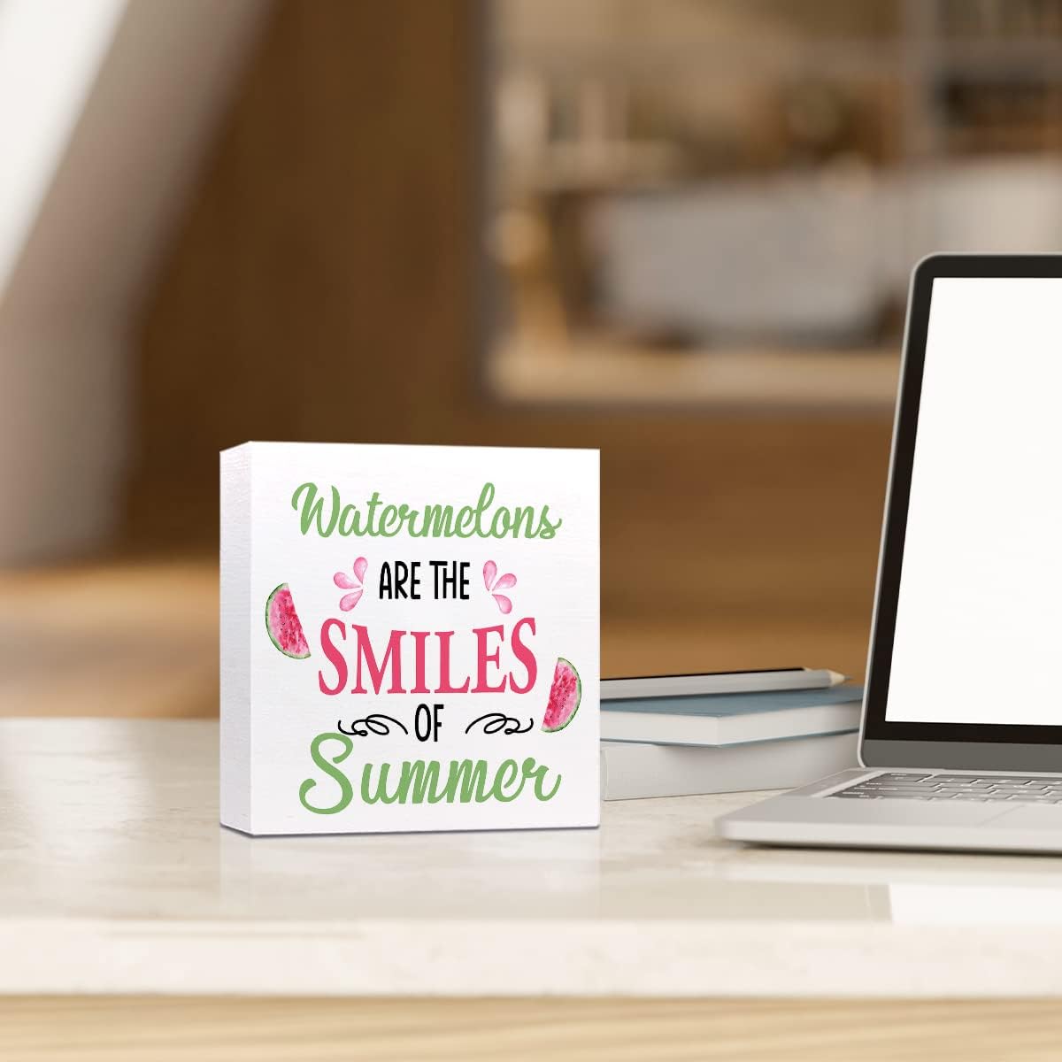 Watermelons are The Smiles of Summer Wooden Plaque Sign Desk Decor,Rustic Summer Watermelon Wood Block Sign Desk Decorations for Country Home Kitchen Farm Garden Shelf Table Decor