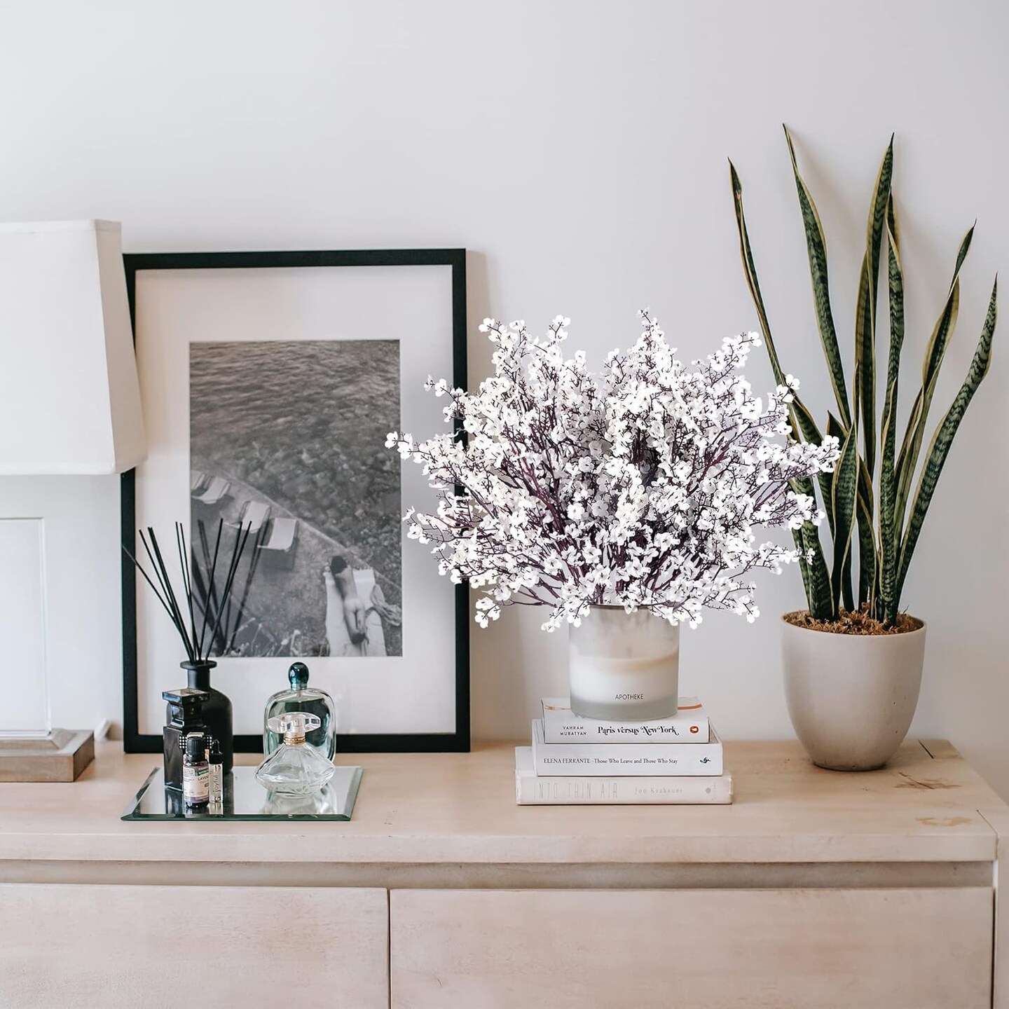 10 Pcs Babys Breath Artificial Flowers Gypsophila Bouquets Bulk Real Touch Fake Silk Flowers for Home Wedding DIY Floral Arrangement Kitchen Table Centerpiece Festival Decoration (White)