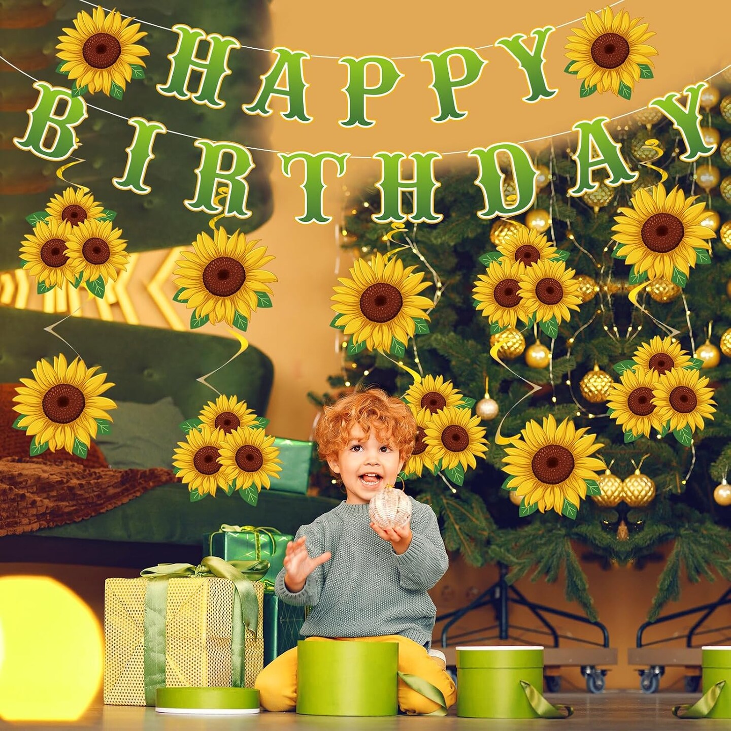 Sunflower Summer Birthday Decorations - Summer Banner &#x26; Yellow Hanging Swirls, Themed Party Decor for Women &#x26; Girls