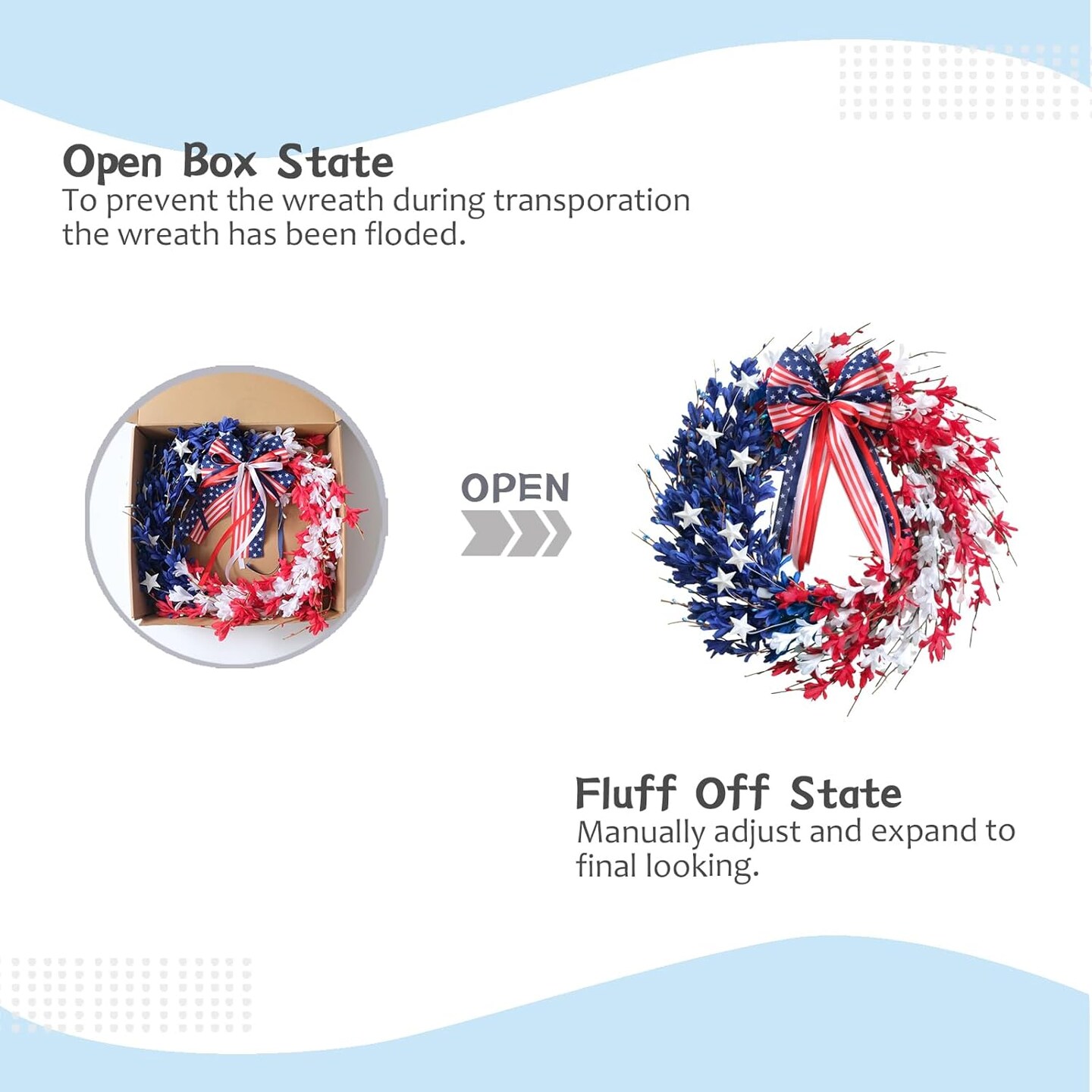 20inch 4th of July Red White Blue Artificial Forsythia Flower