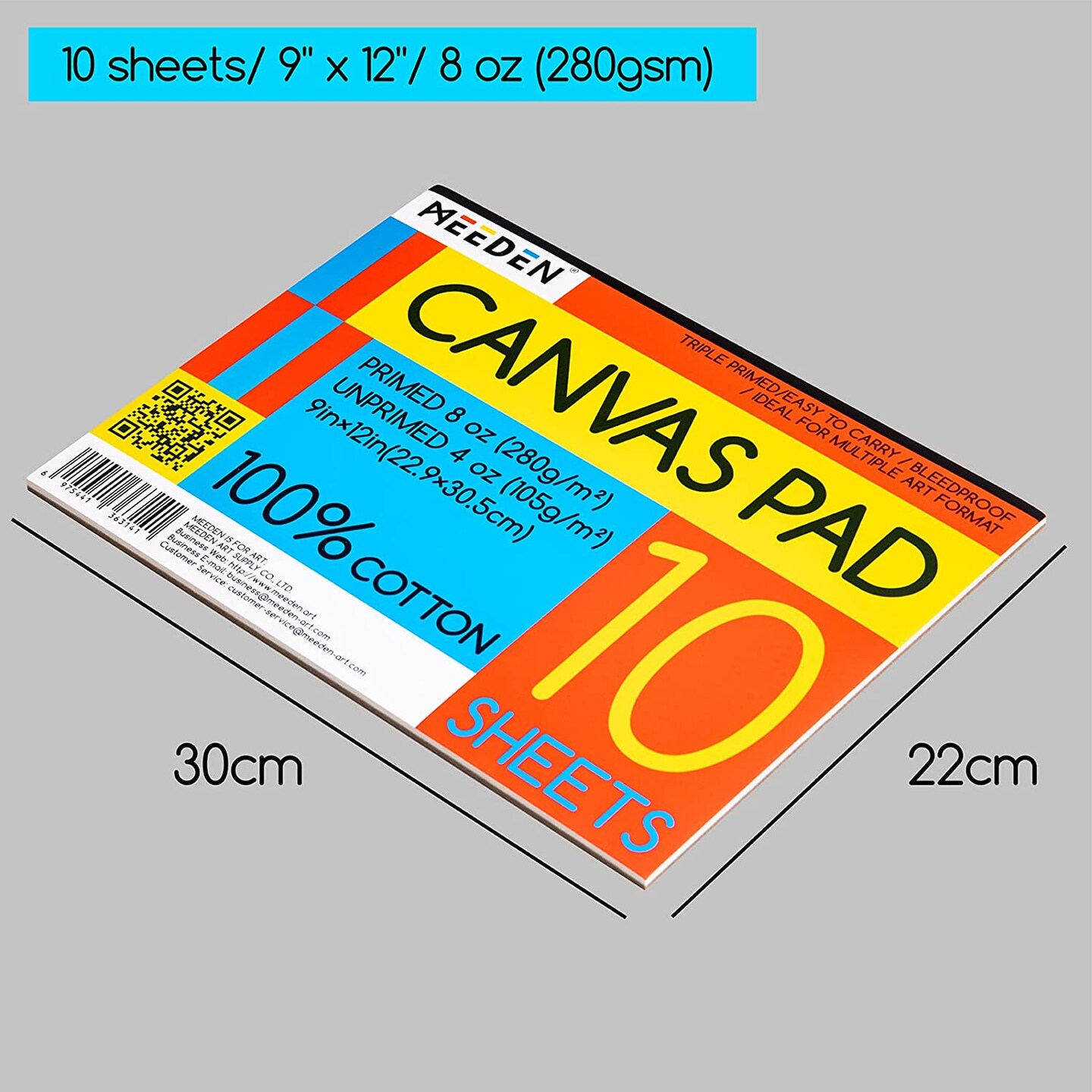 MEEDEN Canvas Paper Pad 9x12'': 20 Sheets 8 Ounce Triple Primed 100% Cotton Acid-Free - Canvas Paper for Oil and Acrylic Painting