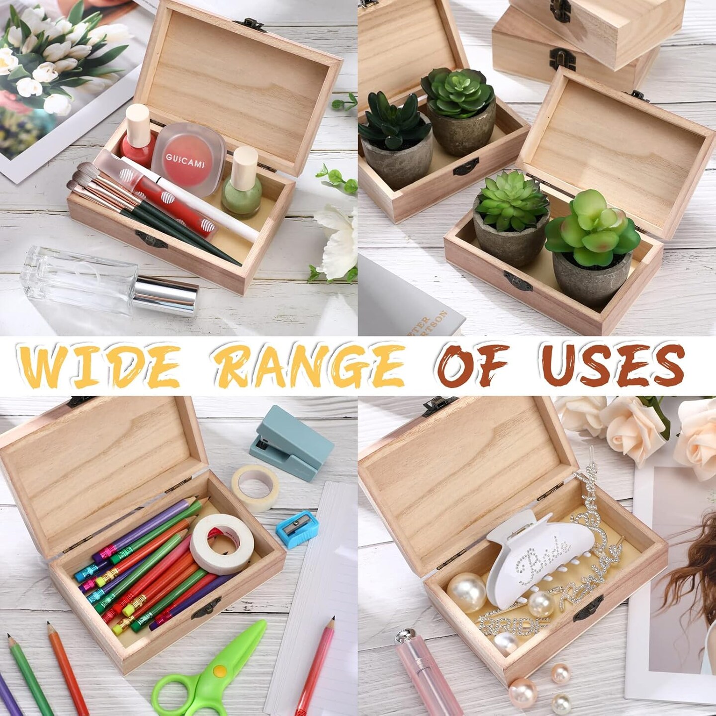 16 Pieces Unfinished Wooden Boxes with Hinged Lid Bulk Wood Box for Crafts Rectangle Keepsake Front Clasp Wooden Storage for Crafts Paint DIY Hobby Jewelry Arts, 6 x 3.7 x 2 Inch