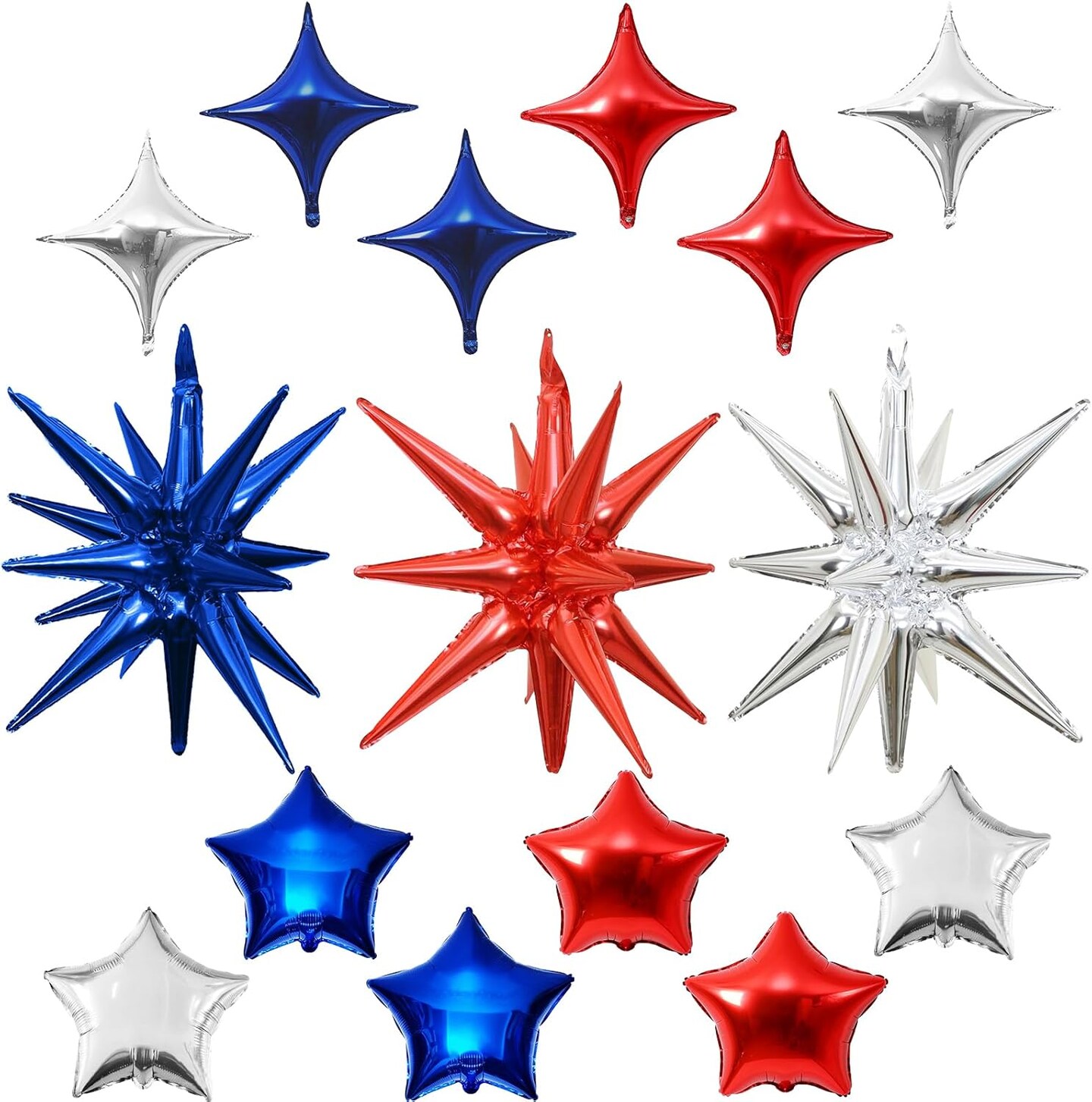 Star Balloons, 22in Red White and Blue Explosion Star Balloons Foil 10in 4-Pointed & Pentagram Balloon for 4th of July Independence Day Birthday Party Patriotic Decoration