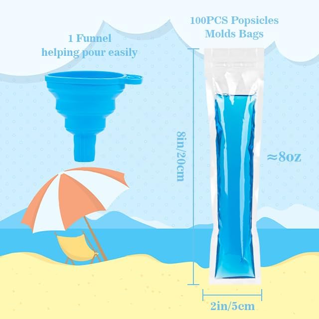100 Popsicle Bags Sealable BPA-free - 230ml Yogurt Popsicle Tubes Homemade bolsitas para bolis de hielo Ice Candy Plastic Bags Disposable Juice Alcohol Liquor Smoothie Lolly Pop Mold Kid Party