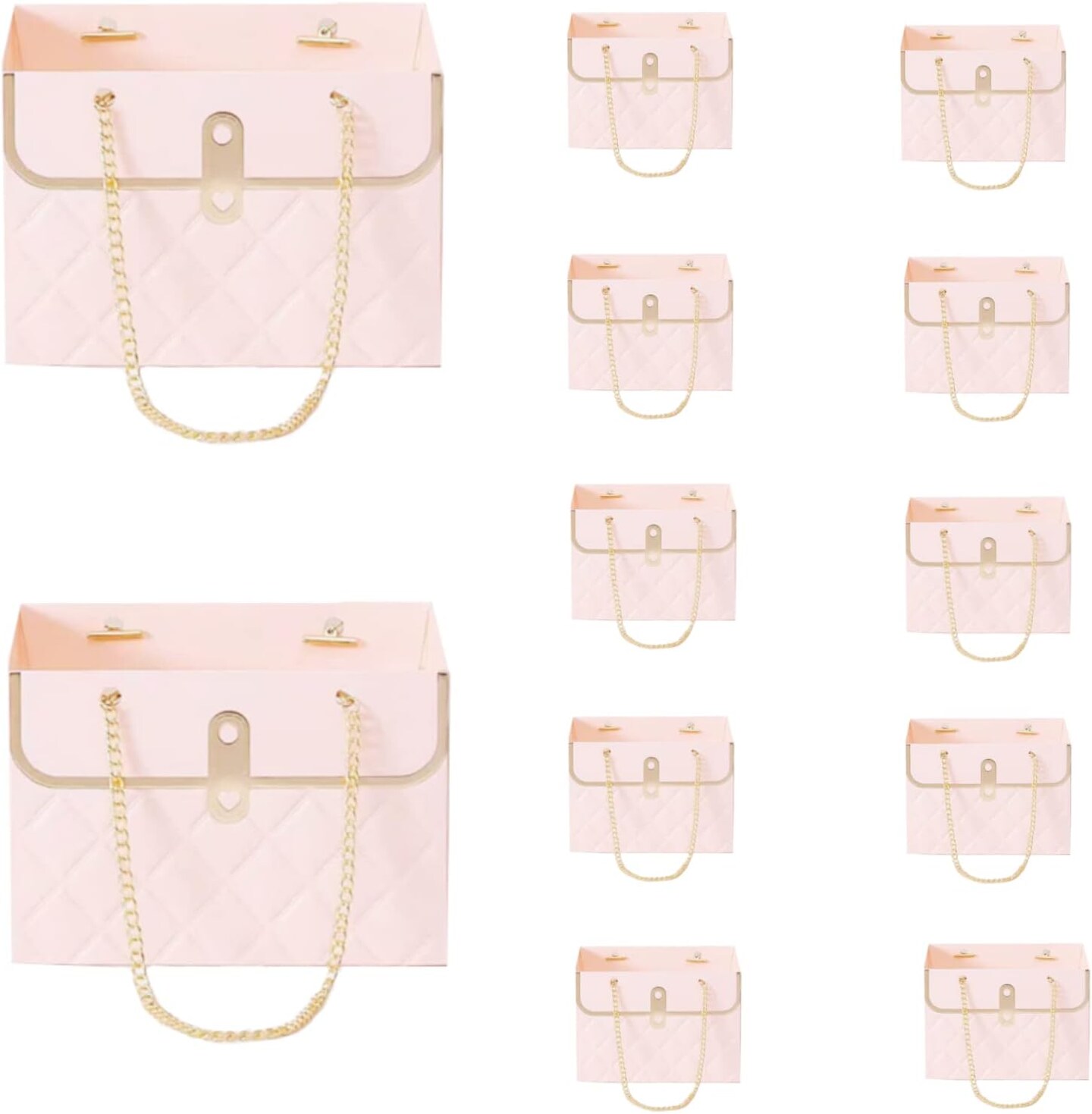 12pcs Pink Gift Boxes Gold Chain Handled Gift Boxes Romantic Wedding Favor Florist