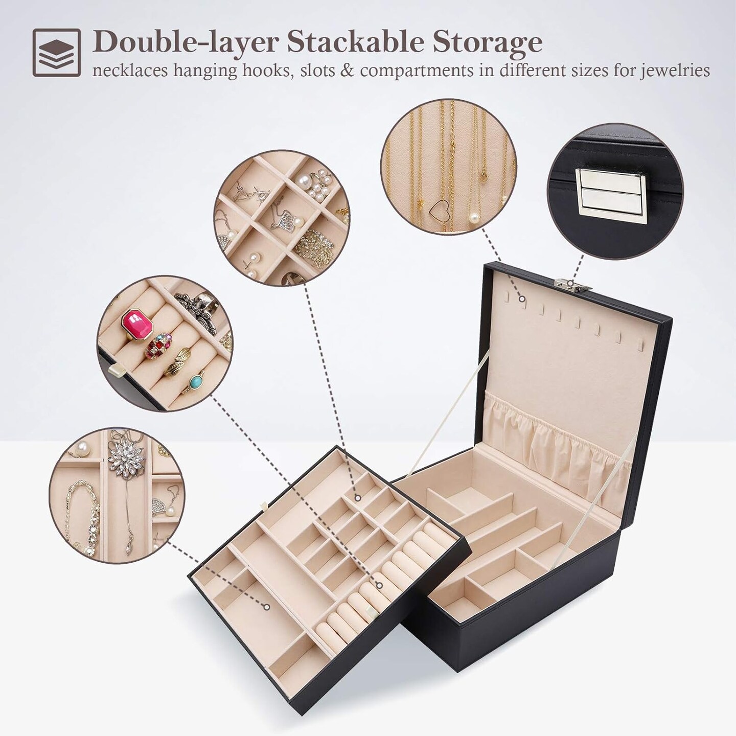 2 Layers Large Leather Jewelry Organizer Storage