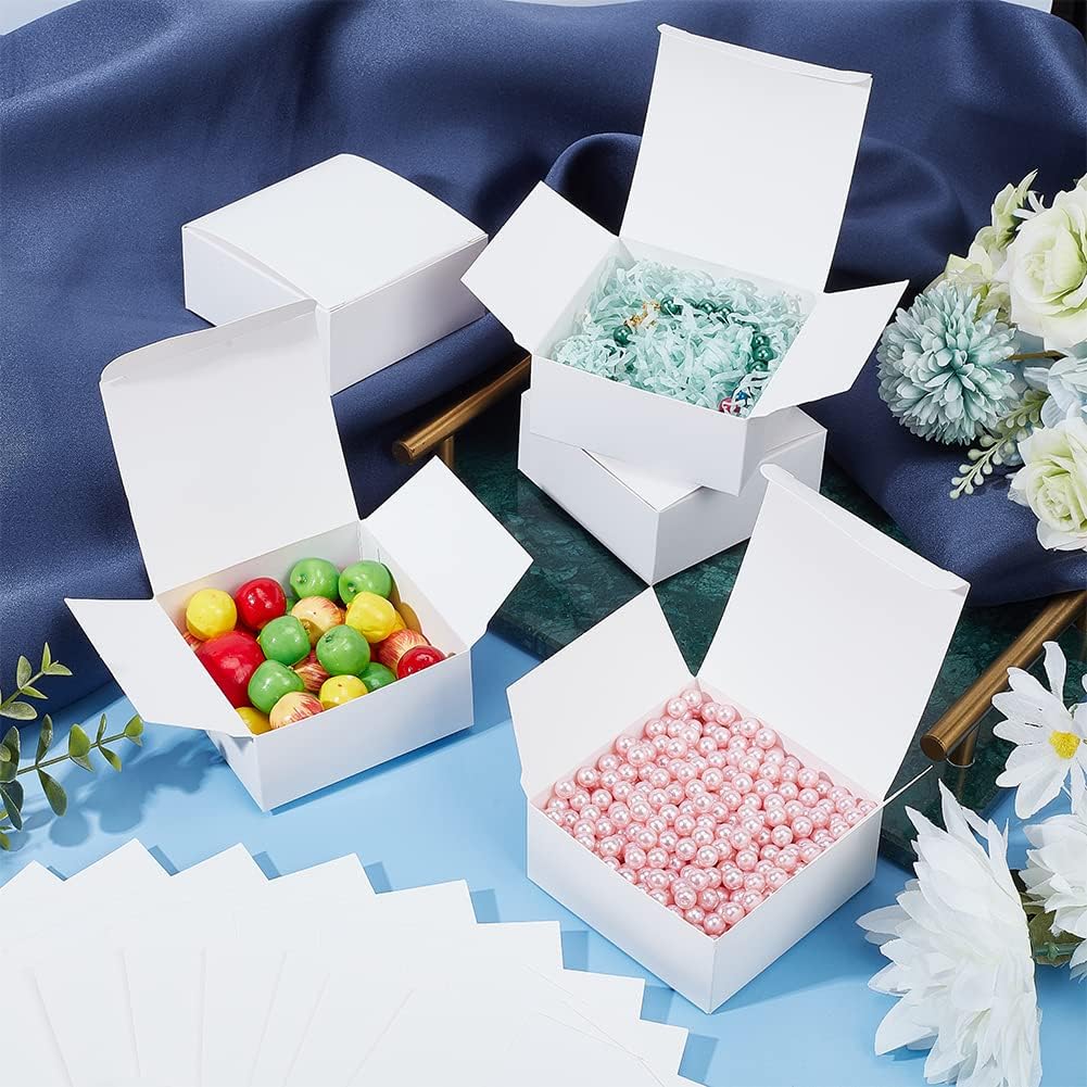 30-Pack Small White Kraft Gift Boxes (3.5 × 3.5 × 1.5 in) – Foldable Favor, Jewelry, Candy & Treat Boxes for Weddings, Valentine's Day, Holidays & DIY Projects (White)