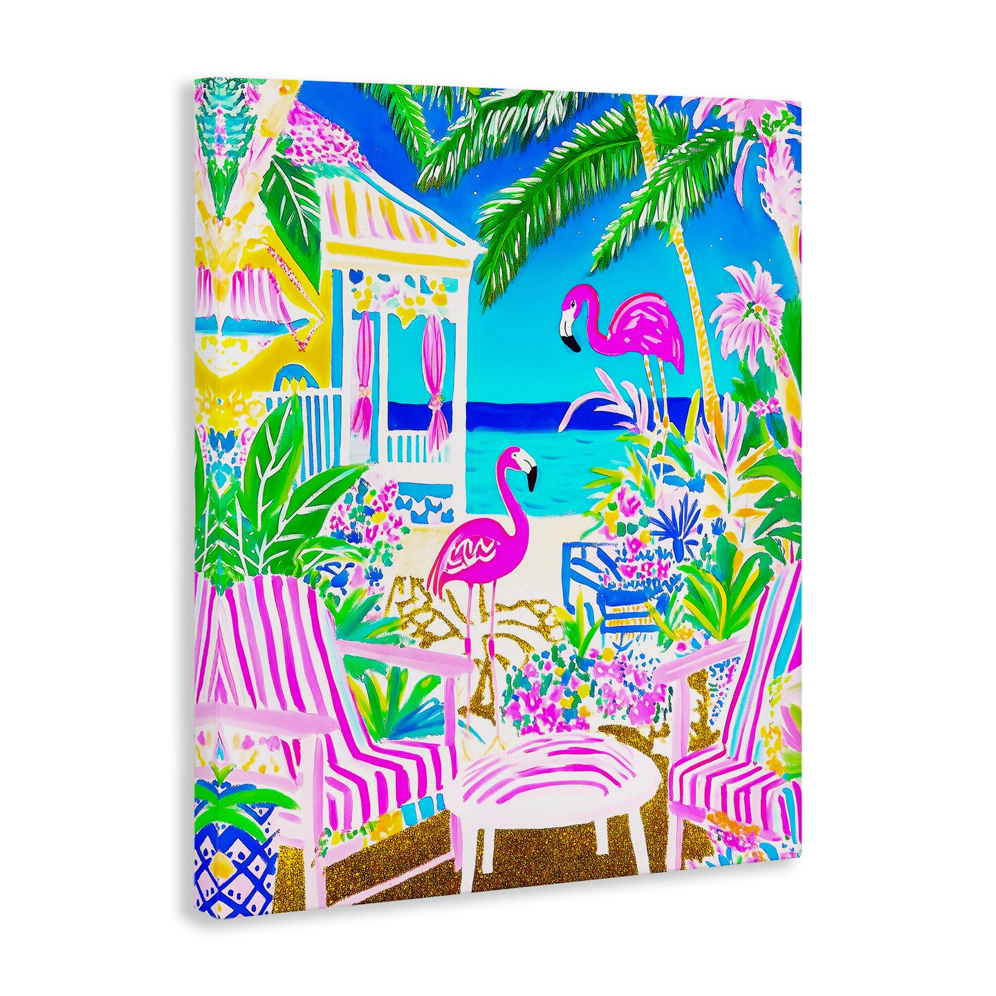 Stupell Industries Vivid Flamingos on Tropical Beach Canvas Design by Jess Stempel