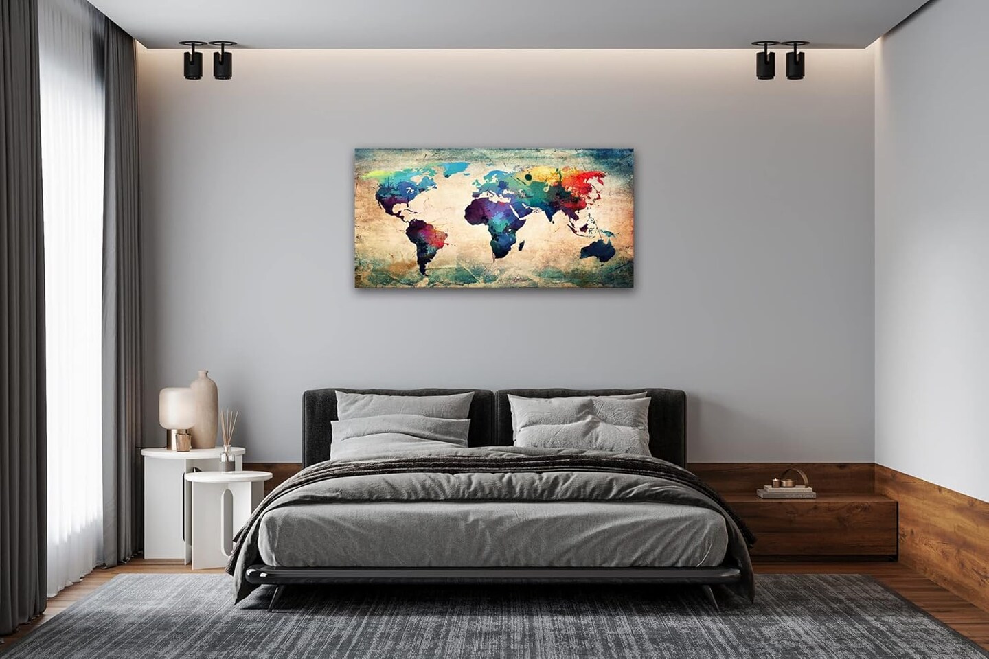 Abstract World Map Canvas Painting Vintage Posters Prints Colorful Wall Art Wall Pictures Framed Ready to Hang for Living Room Bedroom Office Home Decor