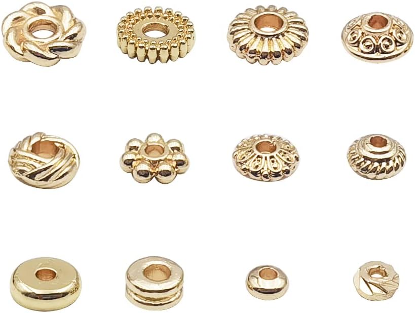 120pcs Spacer Beads Gold Plated Long-Lasting Heishi and Rondelle Bead for Jewelry Bracelet Necklace Making