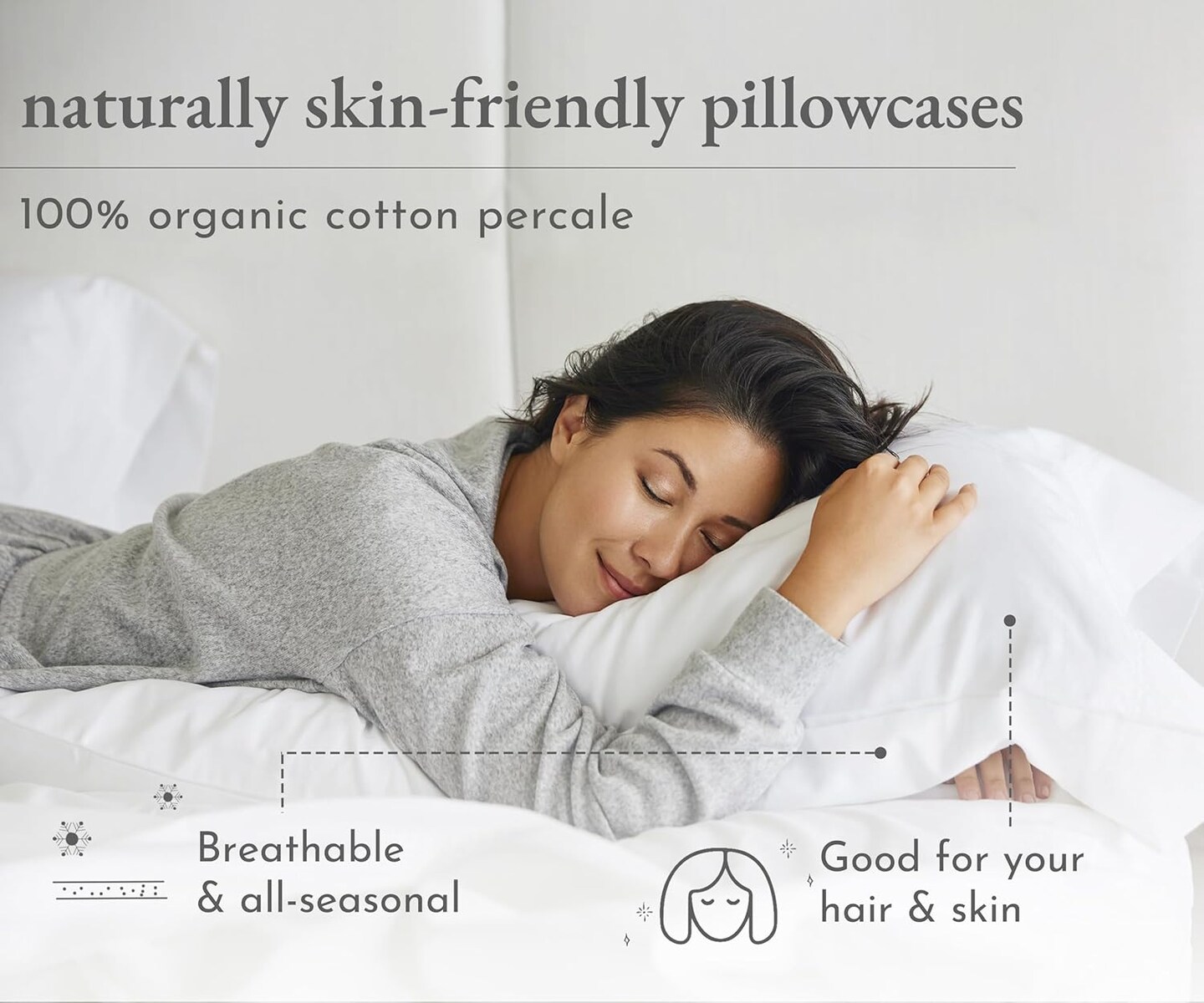Organic Cotton Pillow Cases Queen/Standard Set of 2, Soft &#x26; Cooling Percale Weave Cotton Pillowcases (Bright White)