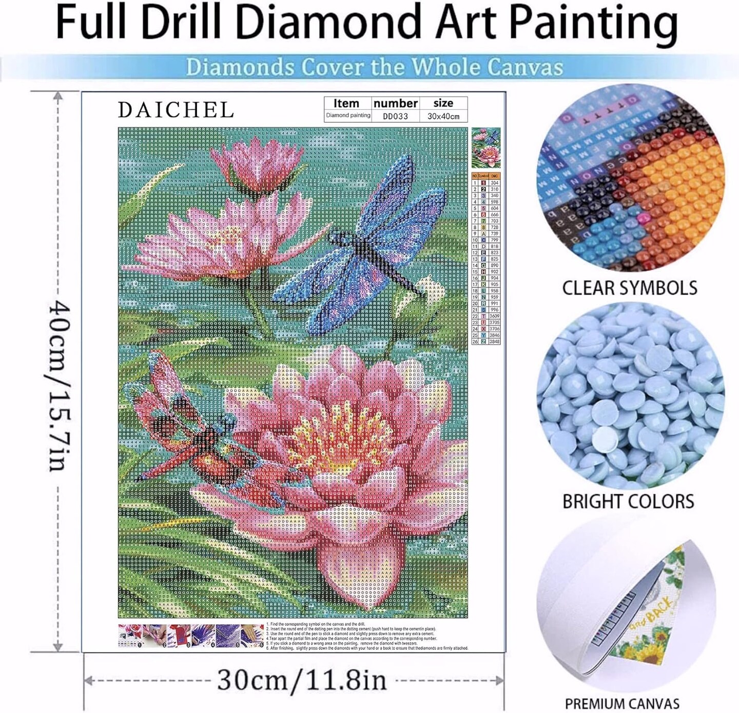 Lotus Diamond Art Painting Kits for Adults - Full Drill Diamond Dots Paintings for Beginners, Dragonfly Round 5D Paint with Diamonds Pictures Gem Art Painting Kits DIY Adult Crafts 12x16inch