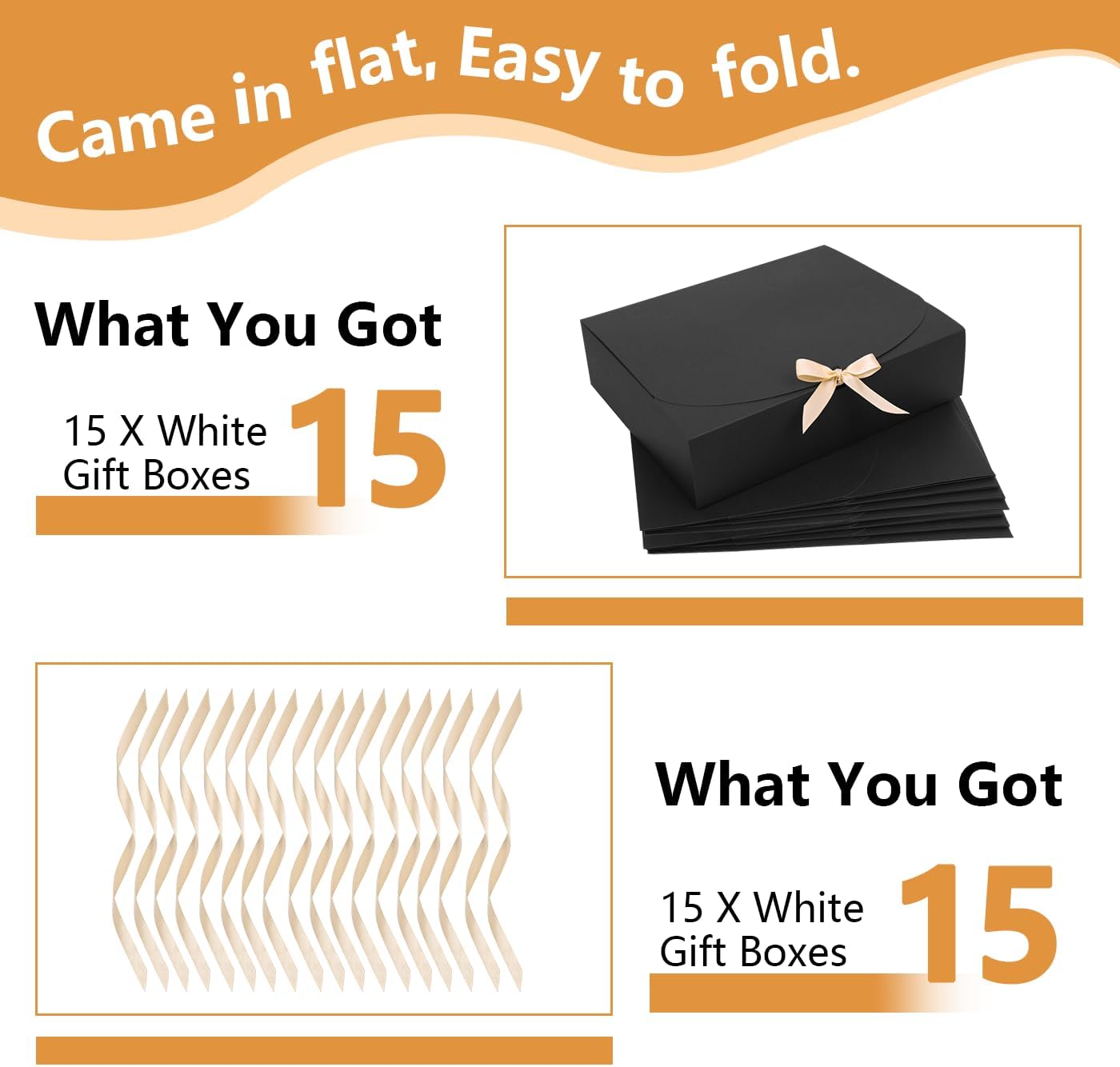 15Pack Gift Boxes with Lids,12&#xD7;9.8&#xD7;3.1 Inch Bridesmaid Proposal Box with Gold Ribbon, Black Boxes for Gifts