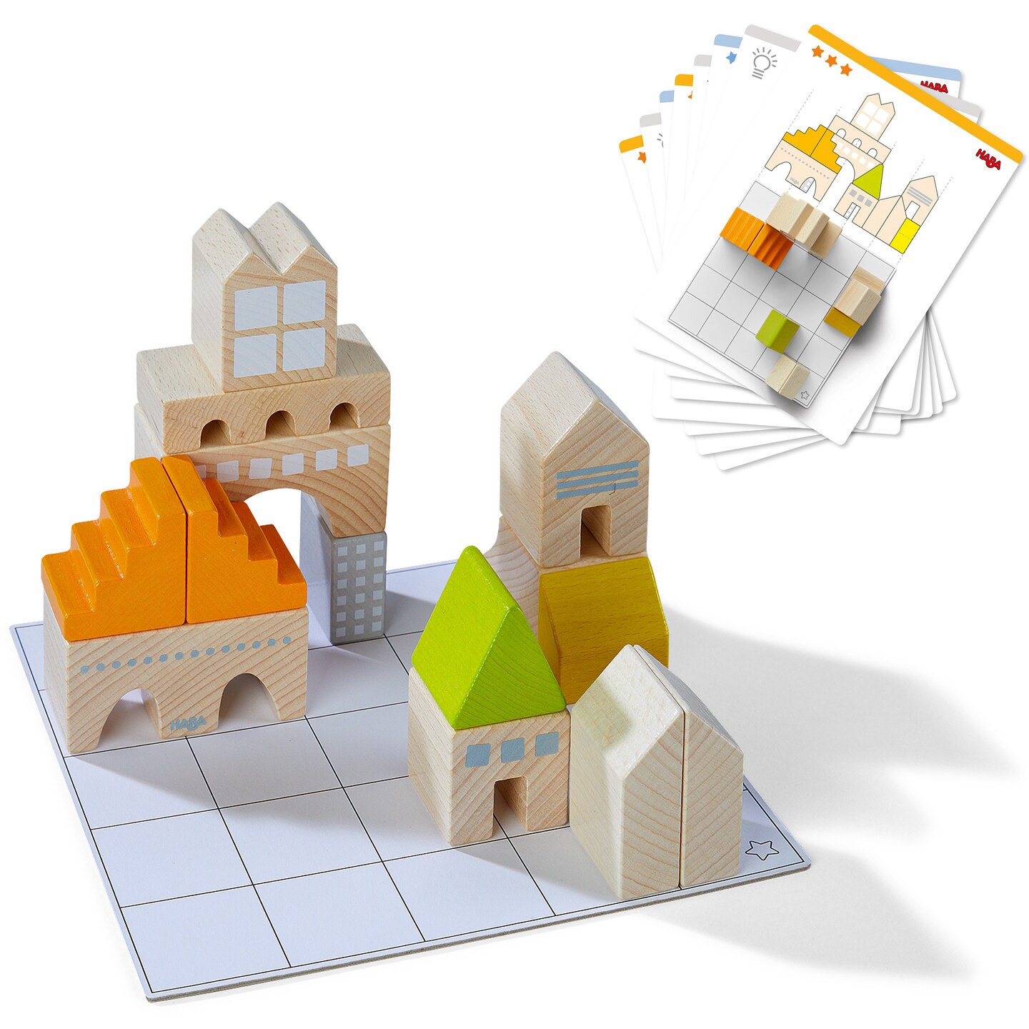 HABA Wooden Building Blocks STEM Toy, Logical Master Builder Montessori Toys with 26 Building Blocks & 16 Challenge Cards