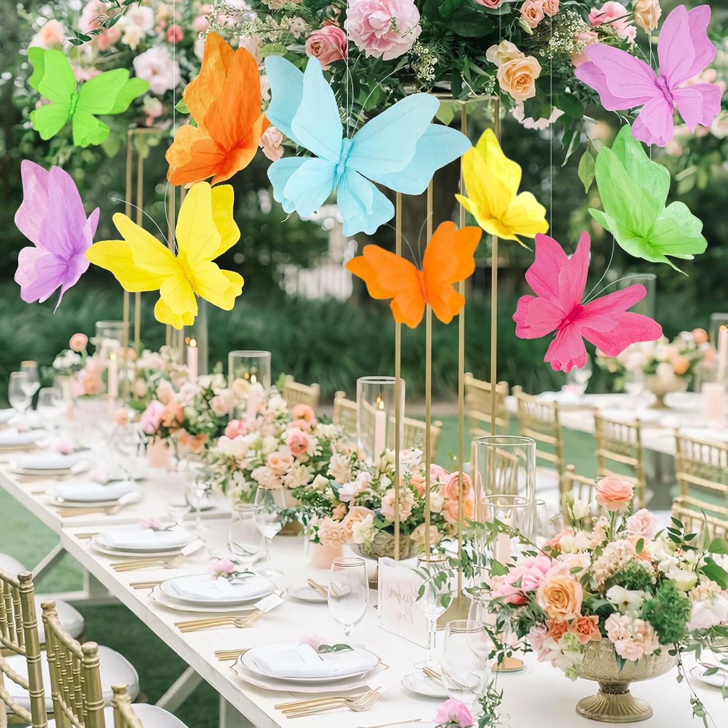 6Pcs Hanging Butterflies, Large Butterfly Decorations, 3D Paper Decoration, Pink Green Blue Orange for Baby Shower Decor Girls, Women, Paper Flowers for Wall
