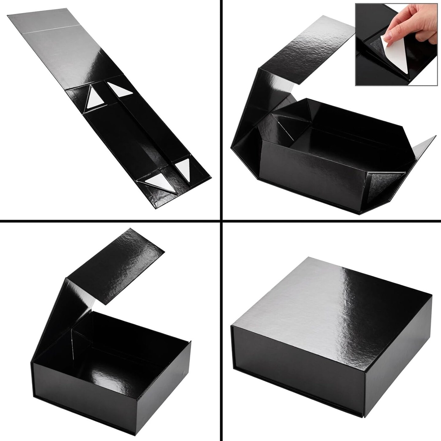 Groomsmen Proposal Gift Box 6 Pack - Glossy Black Magnetic Square with Lids for Bridal Showers, Parties, Retail