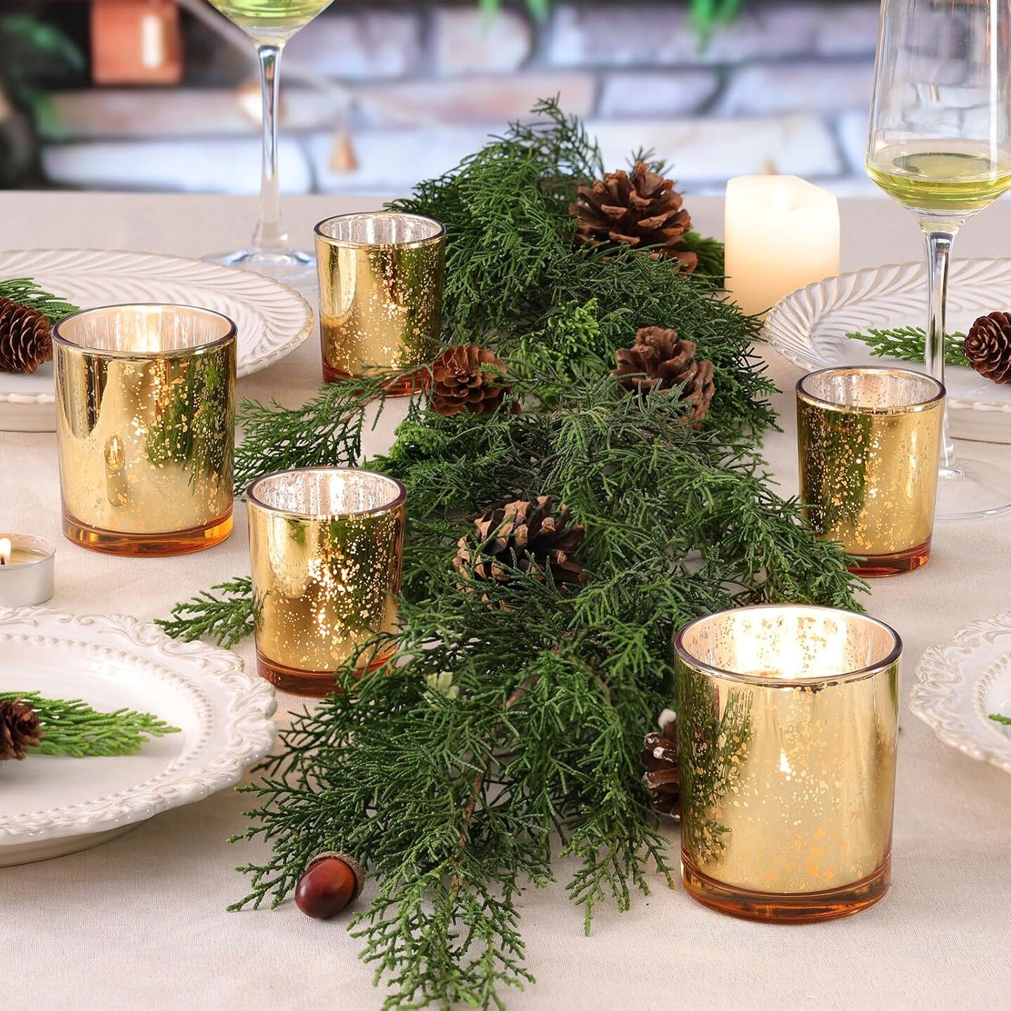 12pcs Gold Mercury Glass Votive Candle Holders &#x2013; Large Speckled Tealight Set for Weddings, Parties, Centerpieces &#x26; Home D&#xE9;cor