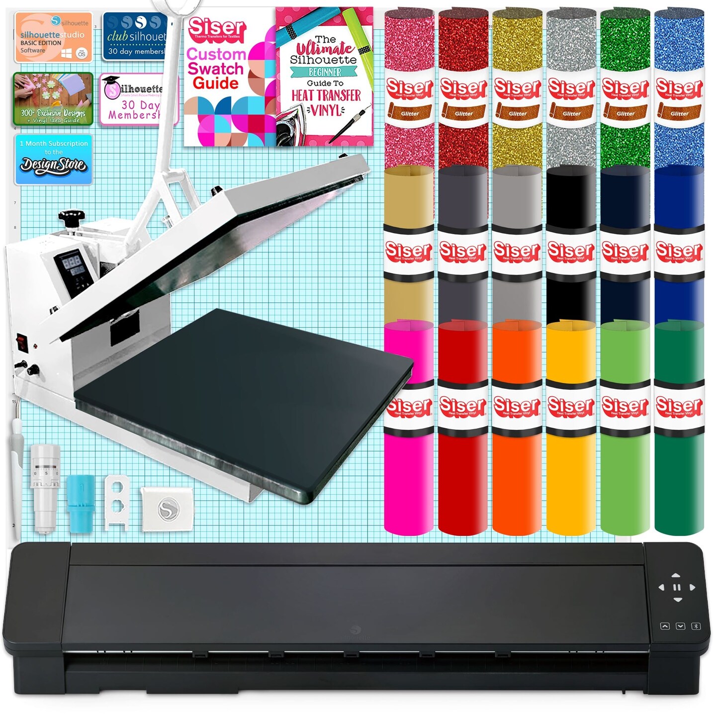 Silhouette Cameo 5 PRO MK-II with 15&#x22; x 15&#x22; White Heat Press &#x26; Siser HTV