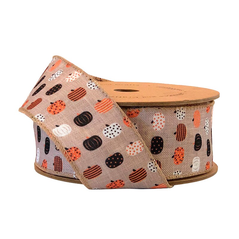 LaRibbons 1 1/2&#x22; Holiday Wired Ribbon | &#x22;Pumpkin&#x22; Natural/Brown/Multi | 10 Yard Roll