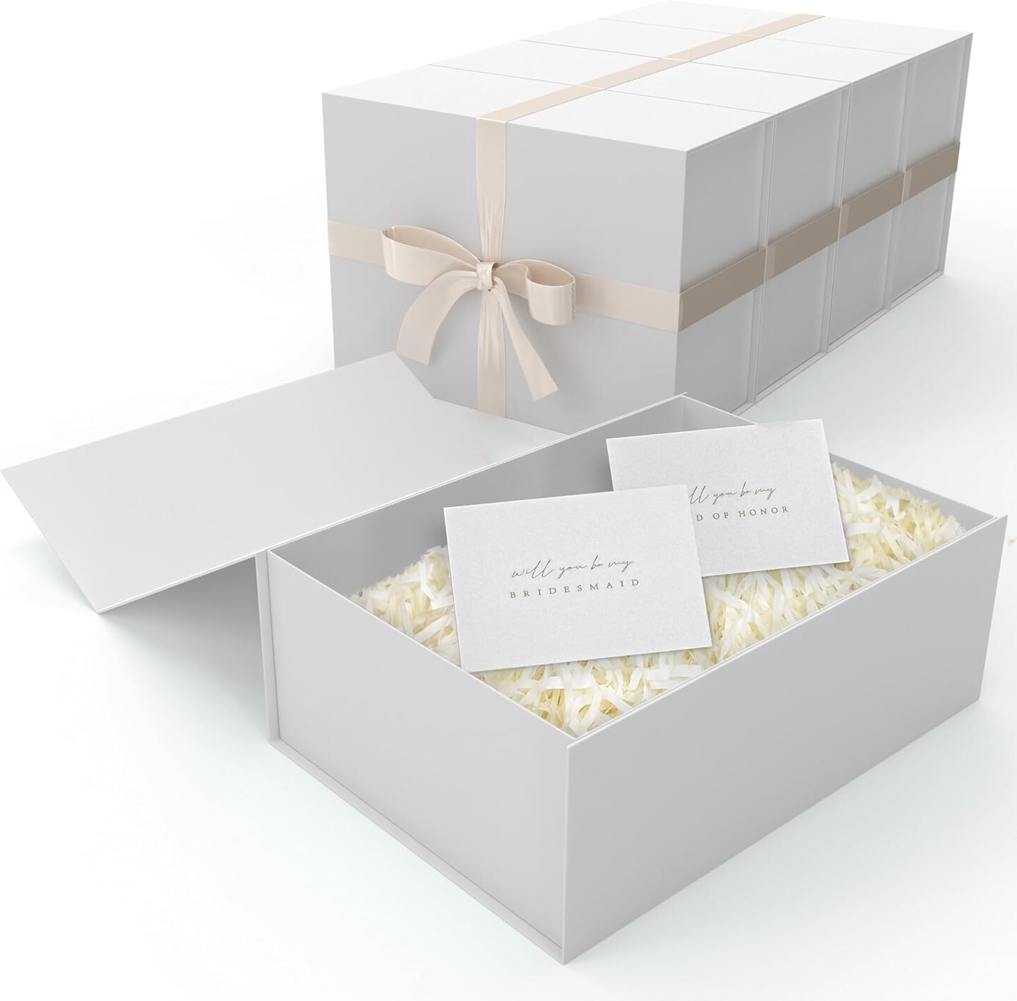 Gift Box Set - Bridesmaids Gifts for Wedding (5 Pack), All Occasions, Bridesmaid Proposal, Magnetic Boxes With Lids, Big Set For Bridal, 13.5 x 9 x 4.5 inches, Large White GiftBox Welcome to Seller Assistant Please log in to your account to start w