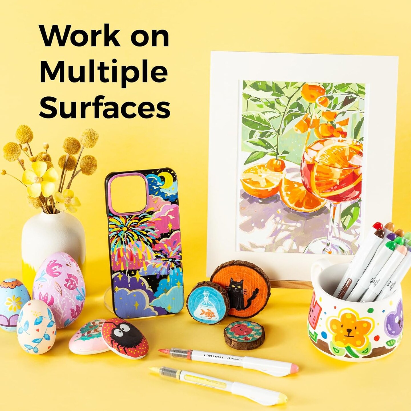 Ohuhu Acrylic Paint Markers Direct Liquid: 24 Colors Flexible Brush Tip Acrylic Markers High Opacity Paint Pens Waterproof Lightfast for Rock Painting Easter Eggs Wood Glass Ceramic Canvas - Nahuku