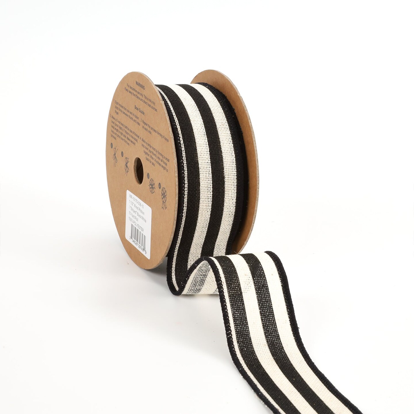 LaRibbons 1 1/2" Wired Ribbon | "Striped" Black/White | 10 Yard Roll