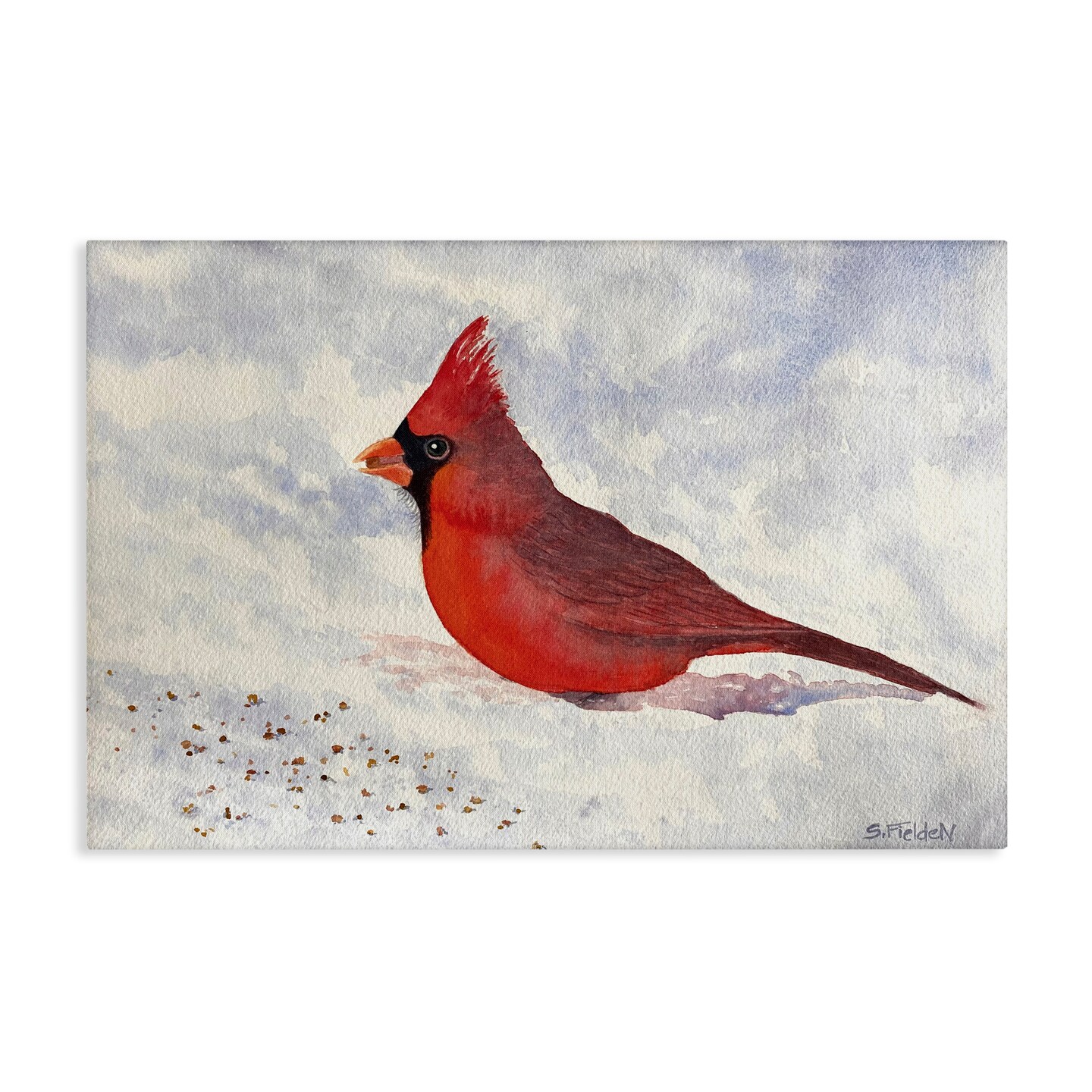 Stupell Industries Red Cardinal in Snow Canvas Design by Stephanie Fielden