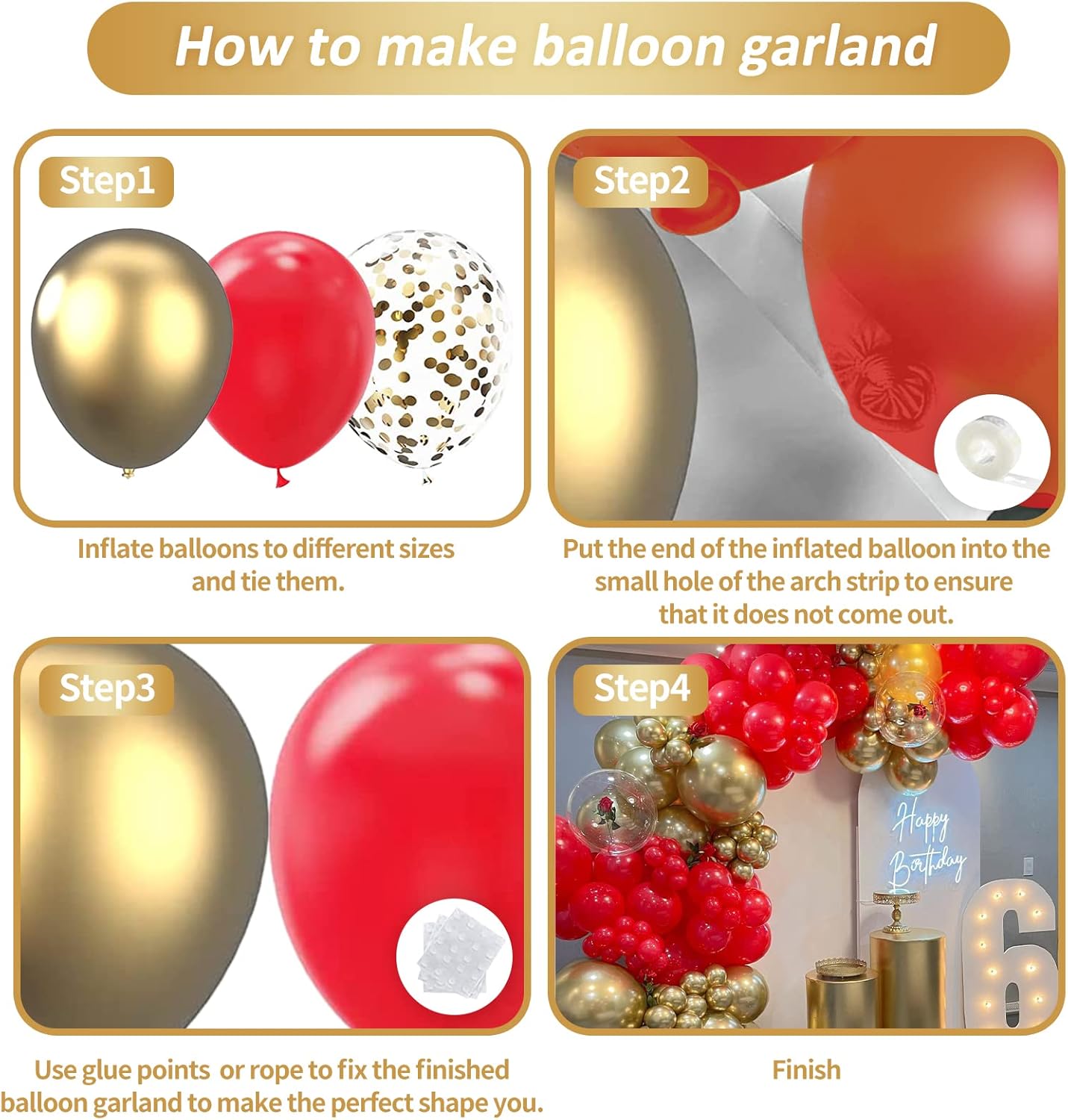 Red and Gold Balloon Garland Kit, 124Pcs Balloons Arch Kit, Bright Durable Latex Balloons