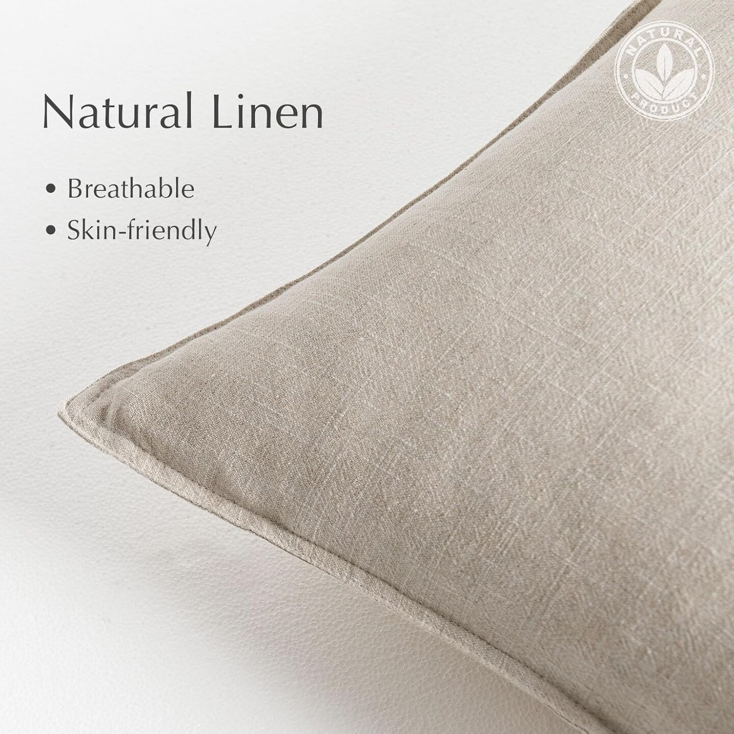 Natural Linen Throw Pillow Covers 18x18 Inch Set of 2 Soft Textured Beige Farmhouse Bobo Neutral Decorations Decorative Throw Pillows Cases Cushion Covers for Bed Living Room Couch Decor