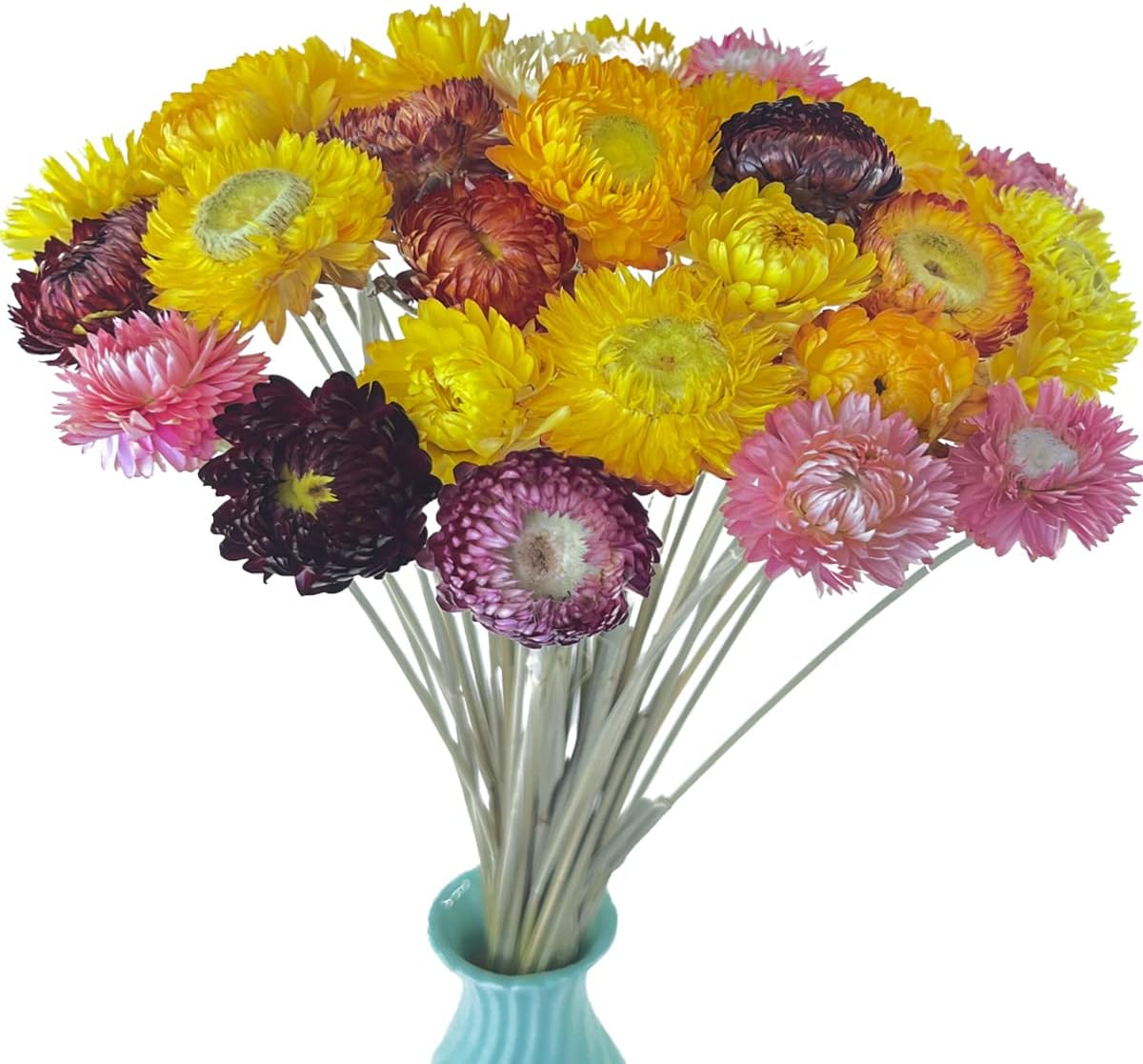 40 Pcs Natural Dried Daisy Flowers with Stems &#x2013; Summer Rustic Dried Flower Bouquet for Tabletop Decor, Wedding, Home, Office, Party, DIY Floral Arrangements &#x26; Crafts