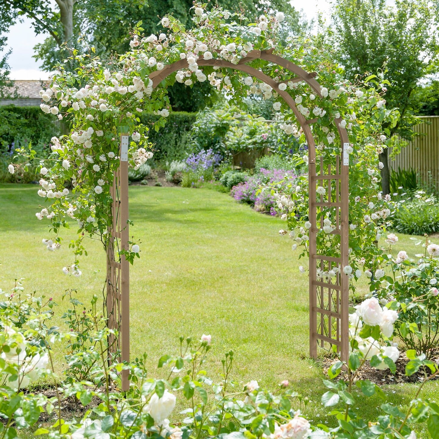 7FT Wooden Garden Arbor Arch &#x26; Pergola with Trellis