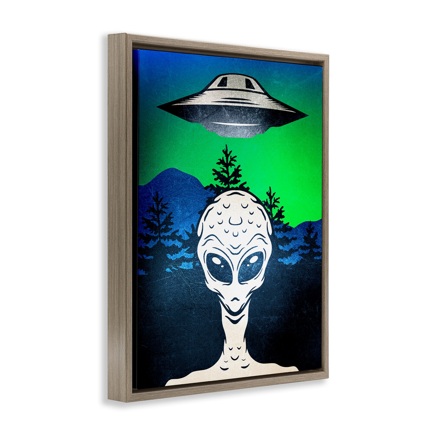 Stupell Industries Alien and UFO Scene Floating Frame Design by Kim Allen