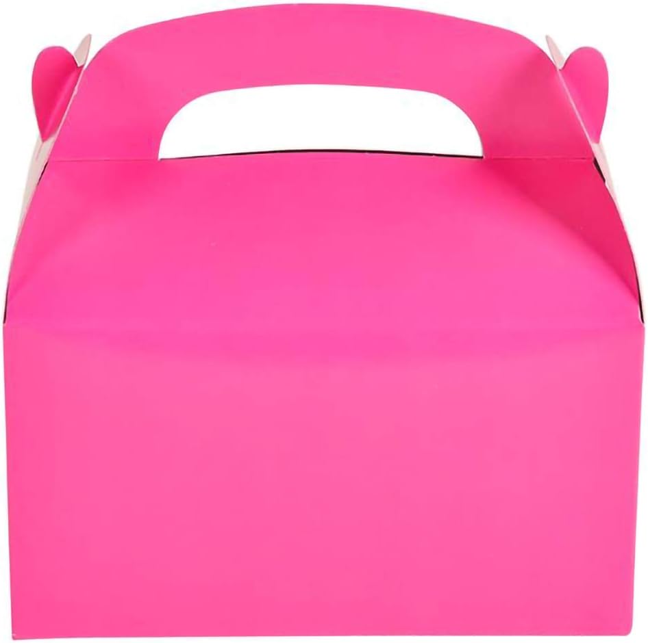 Gable Treat Boxes, Goodies Favor Box for Kids Birthday, Candy Boxes Party Favors, Weddings Events, Baby Shower, 6.25&#x22; x 3.5&#x22; x 3.5&#x22; Inch Box (Hot Pink Treat Box)