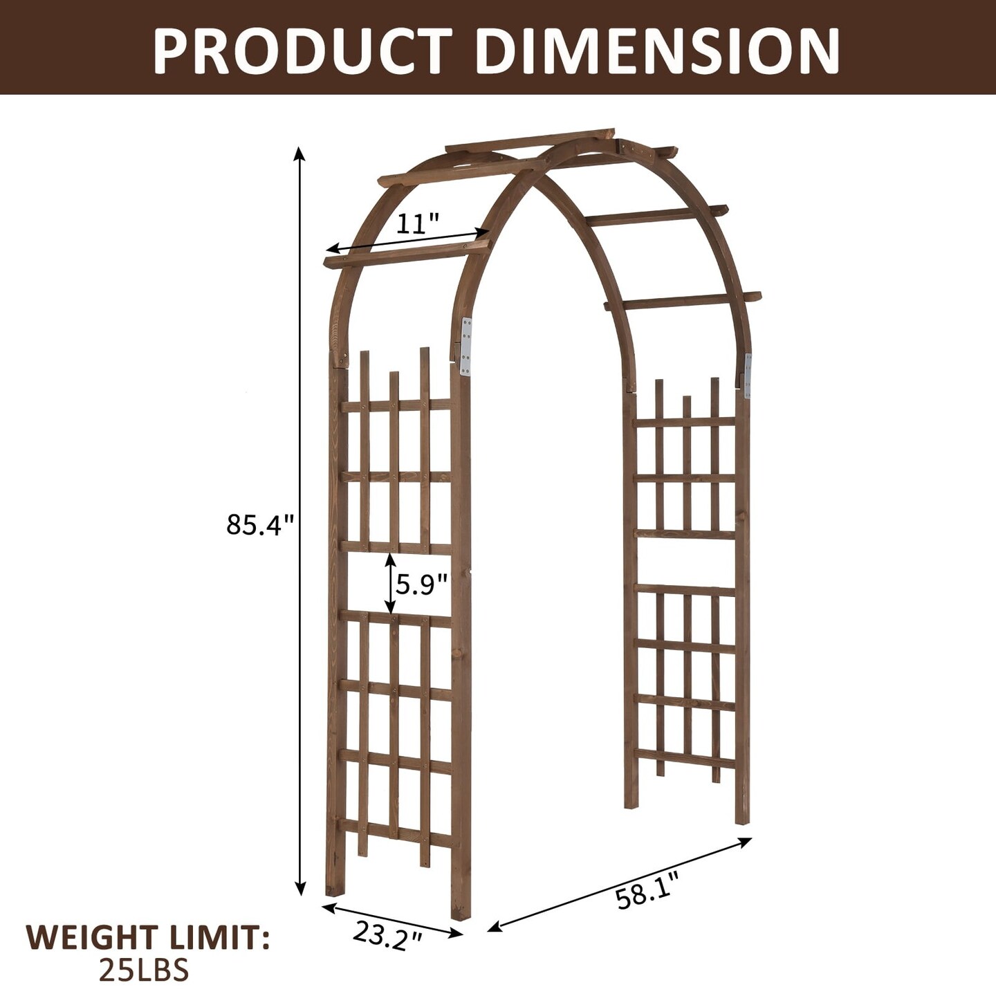 7FT Wooden Garden Arbor Arch &#x26; Pergola with Trellis