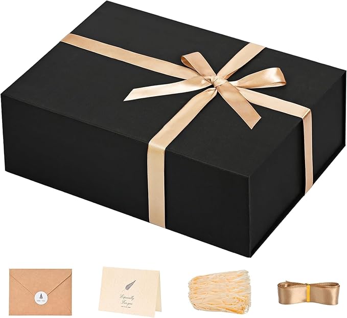 Gift Box 13&#x27;&#x27;x10&#x27;&#x27;x5&#x27;&#x27; Large Black Mother&#x27;s Day Gift Boxes with Magnetic Lids Luxury Gifts Box for Mom Groomsman Proposal Contains Card, Ribbon, Filler Birthday Gift Packging