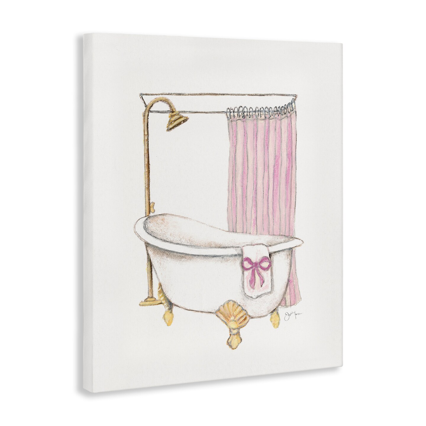 Stupell Industries Simple Bathtub with Bow Canvas Design by Janet Tava