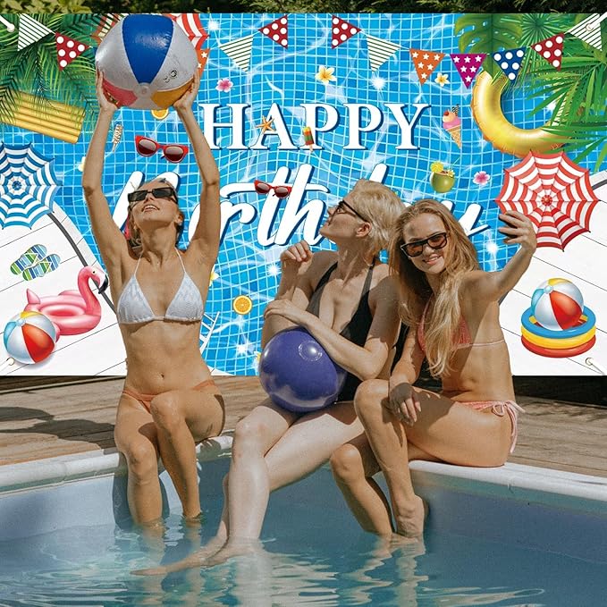 Hawaiian Theme Party Backdrop Banner, Photo Booth Background Sign for Summer &#x26; Pool Party Decorations
