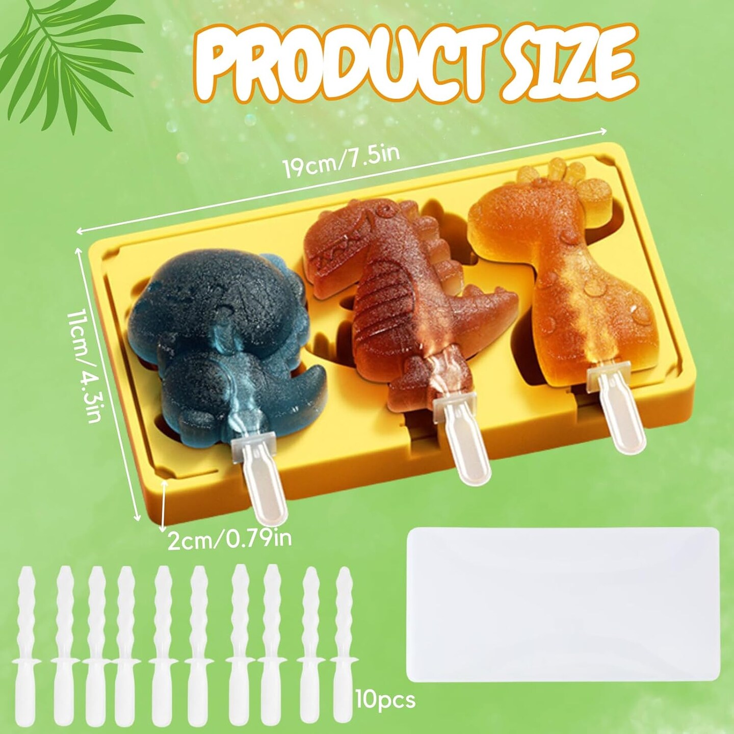Popsicles Molds,2PCS Silicone Dinosaur Popsicle Molds,Homemade Ice Pop Molds Maker For Kids,Ice Cream Mold with Lids &#x26; Reusable Sticks