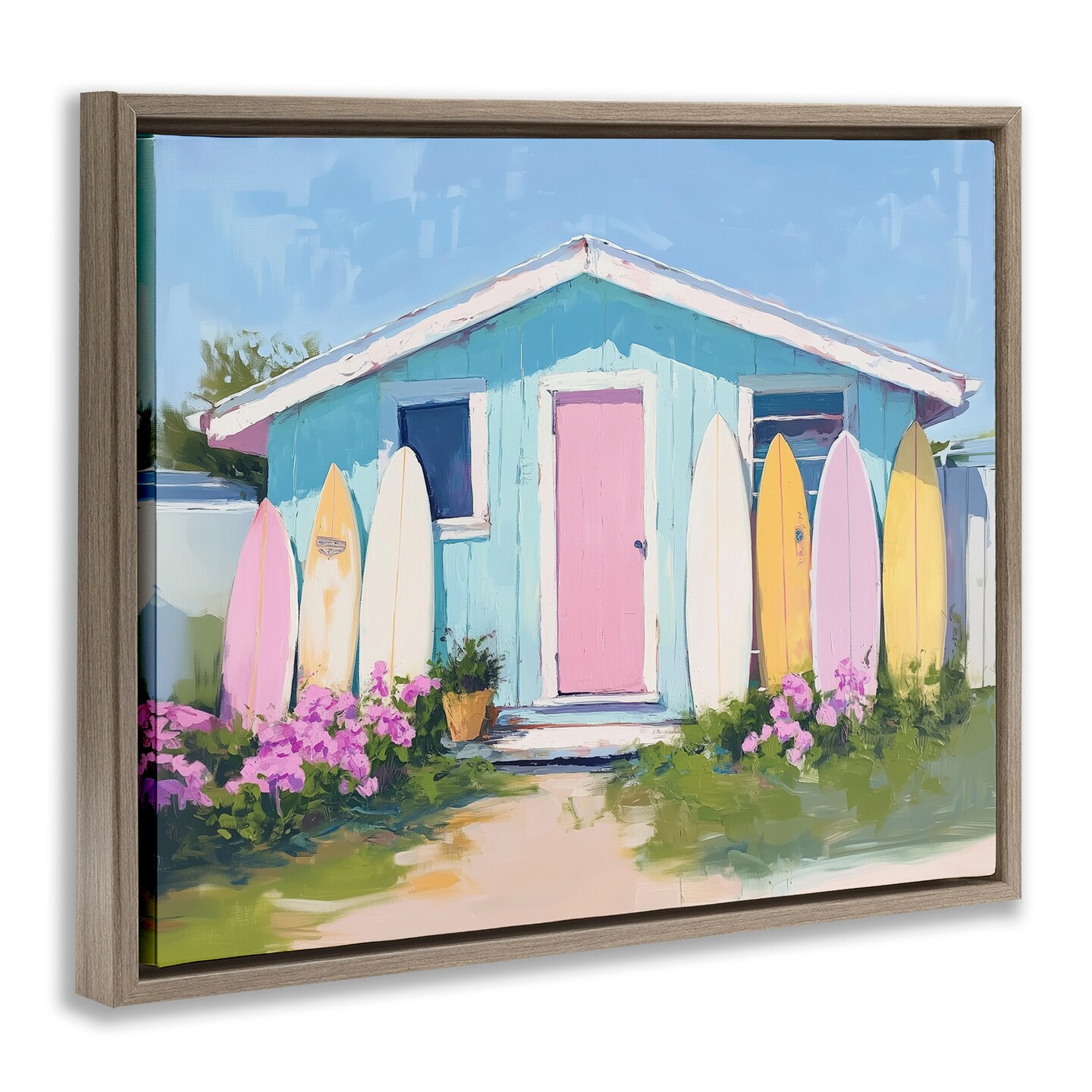 Stupell Industries Cabin with Pastel Surfboards Floating Frame Design by Arlington Prints